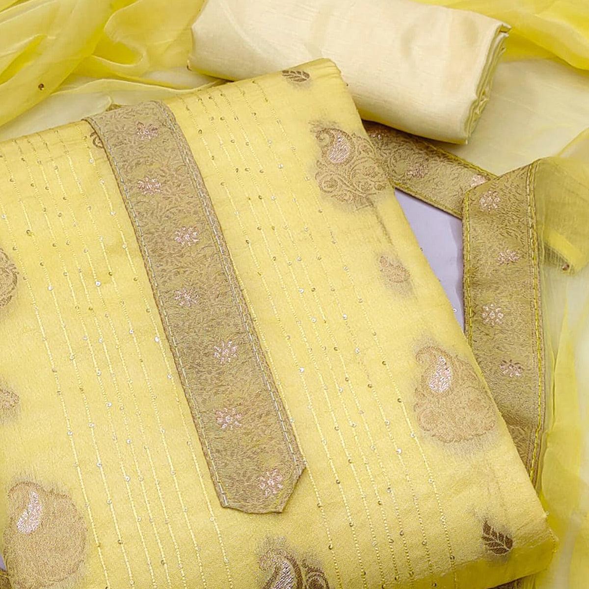 Yellow Woven Dola Silk Dress Material - Peachmode