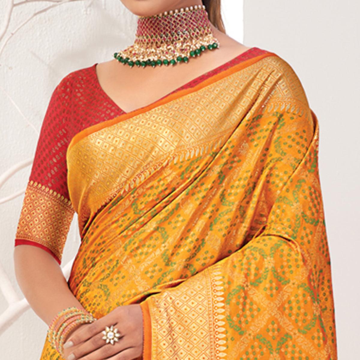 Yellow Woven Patola Art Silk Saree - Peachmode