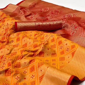 Yellow Woven Patola Art Silk Saree - Peachmode