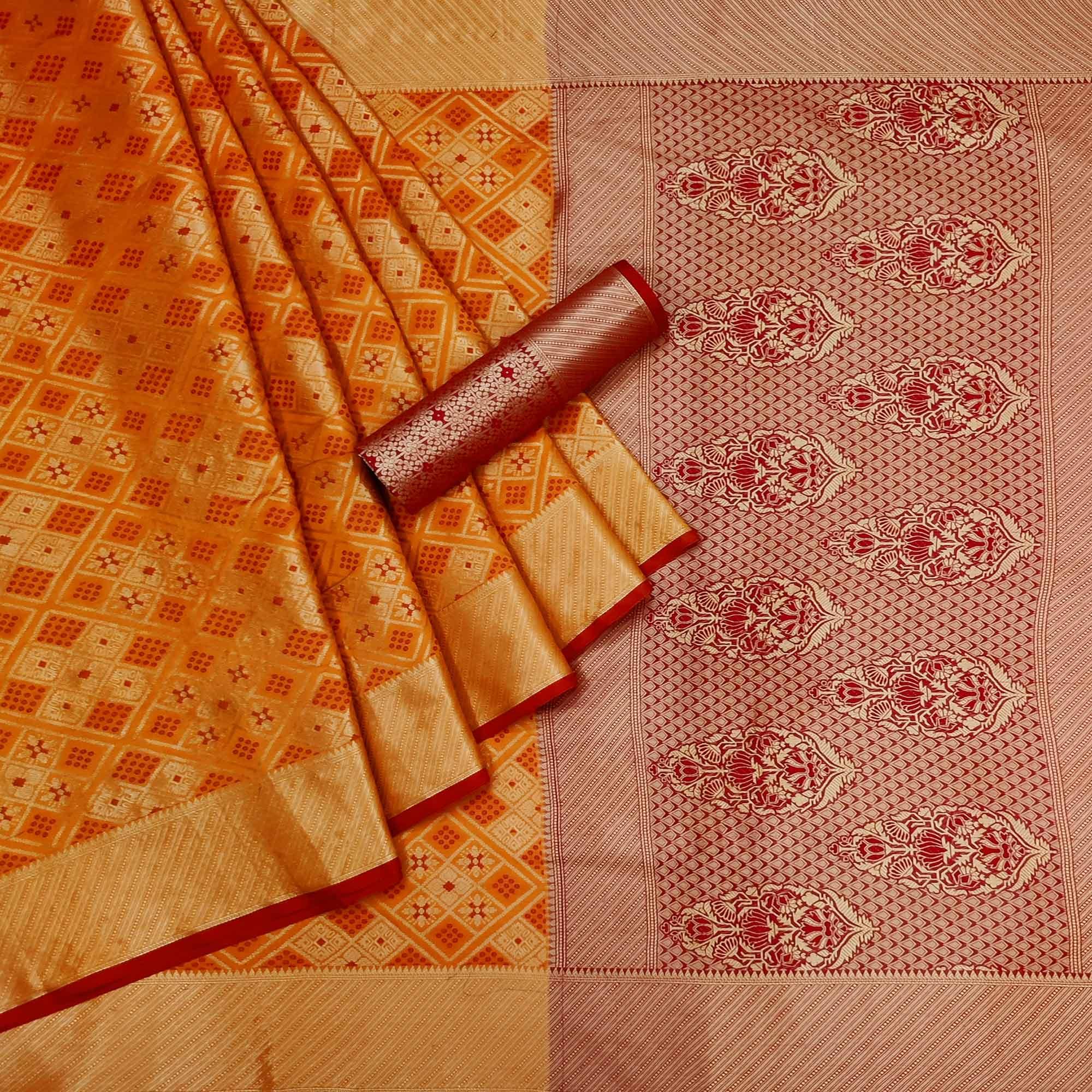 Yellow Woven Patola Art Silk Saree - Peachmode