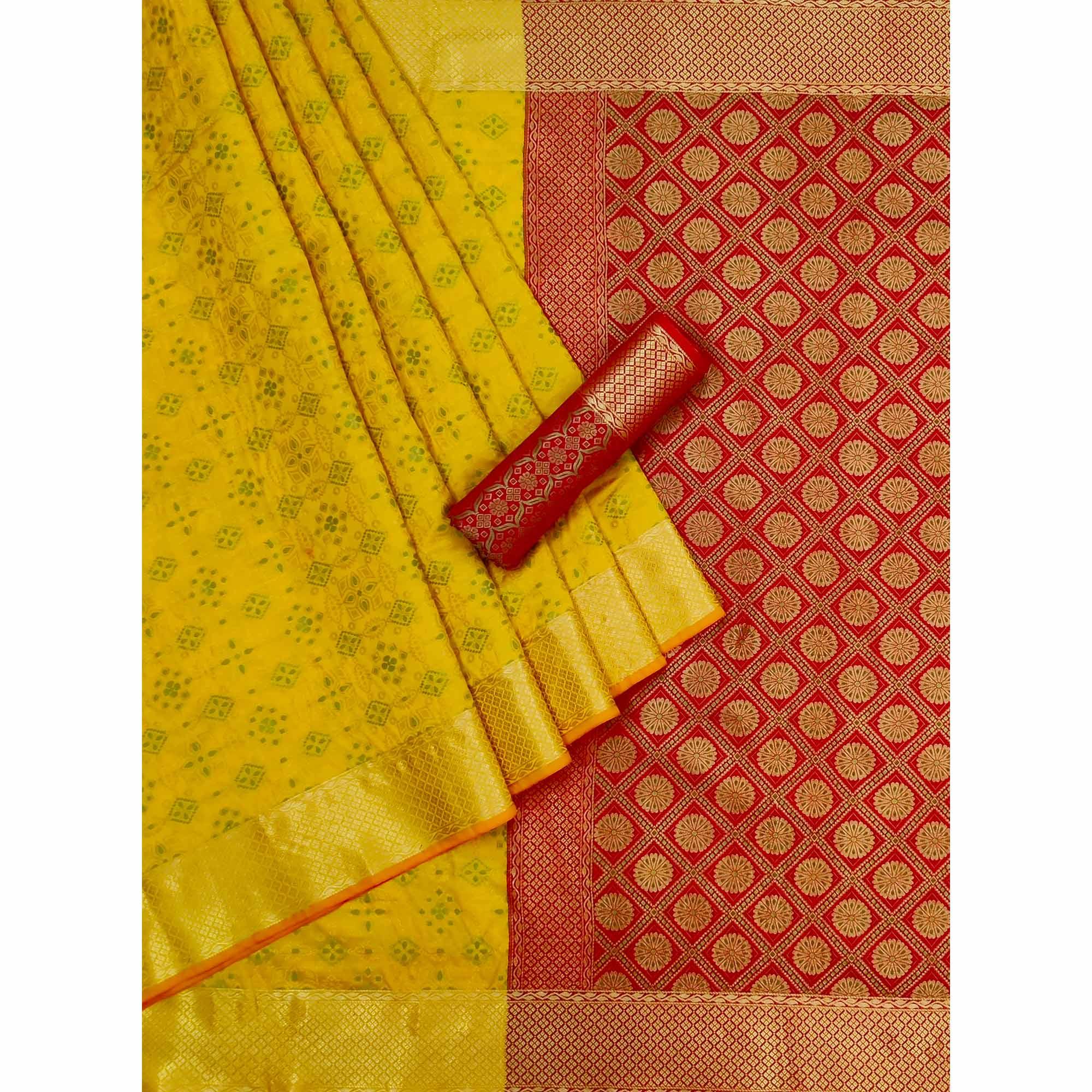 Yellow Woven Patola Art Silk Saree - Peachmode