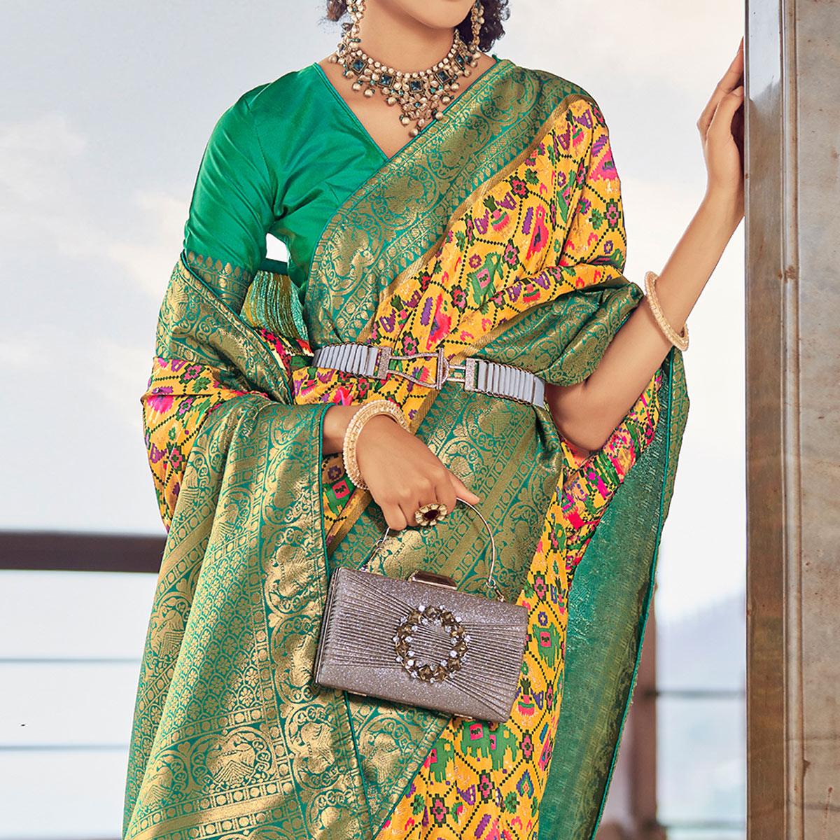 Yellow Woven Patola Art Silk Saree - Peachmode