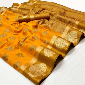 Yellow Woven Poly Cotton Saree - Peachmode