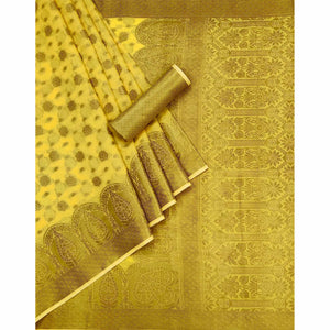 Yellow Woven Poly Cotton Saree - Peachmode