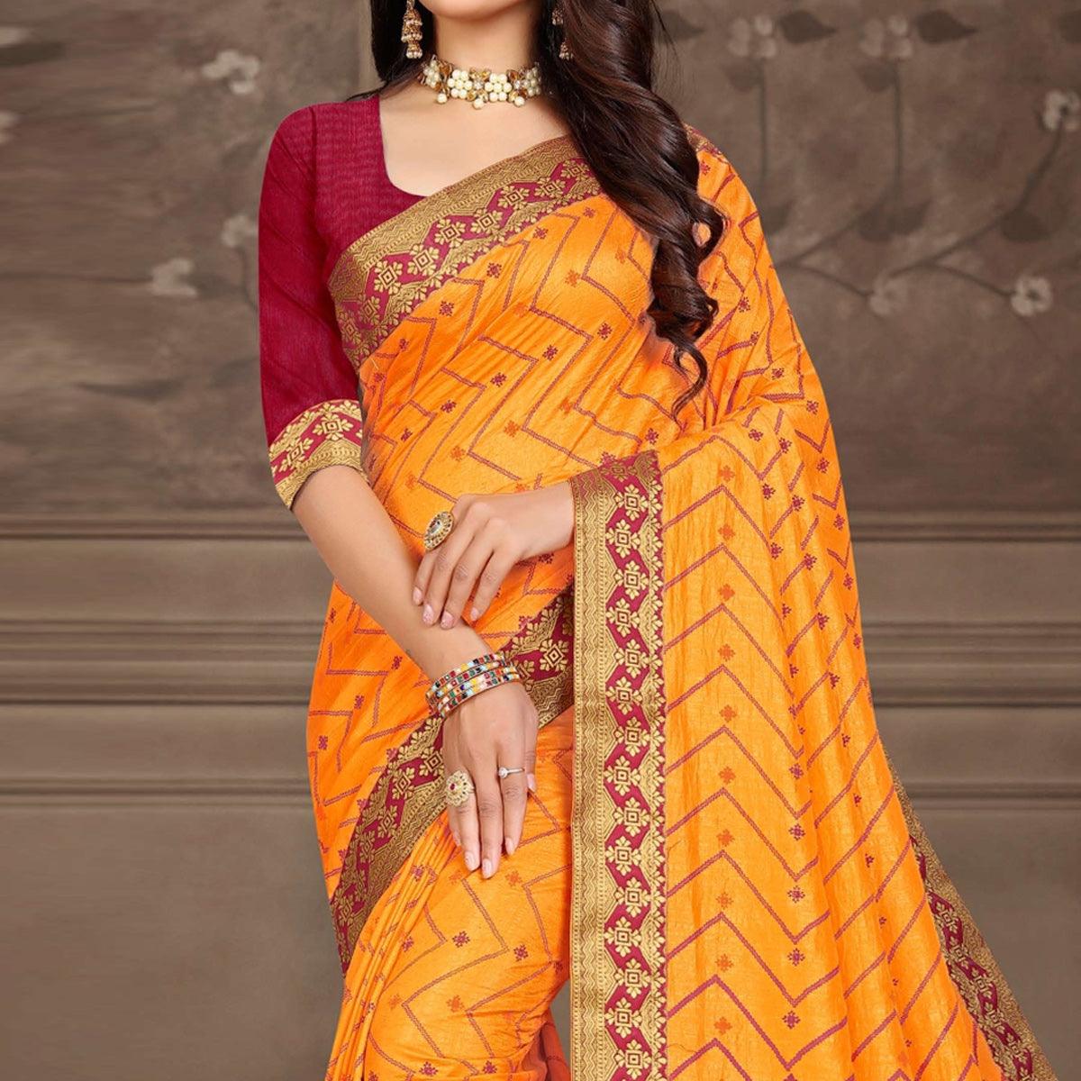 Yellow Woven Vichitra Silk Saree - Peachmode