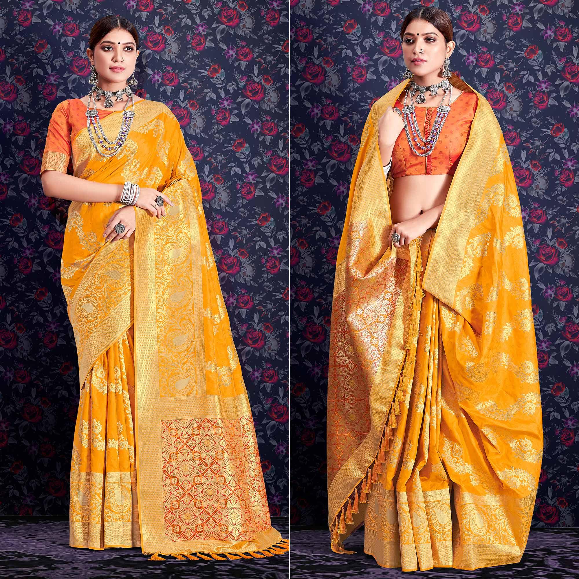 Yellow Zari Woven Art Silk Saree - Peachmode