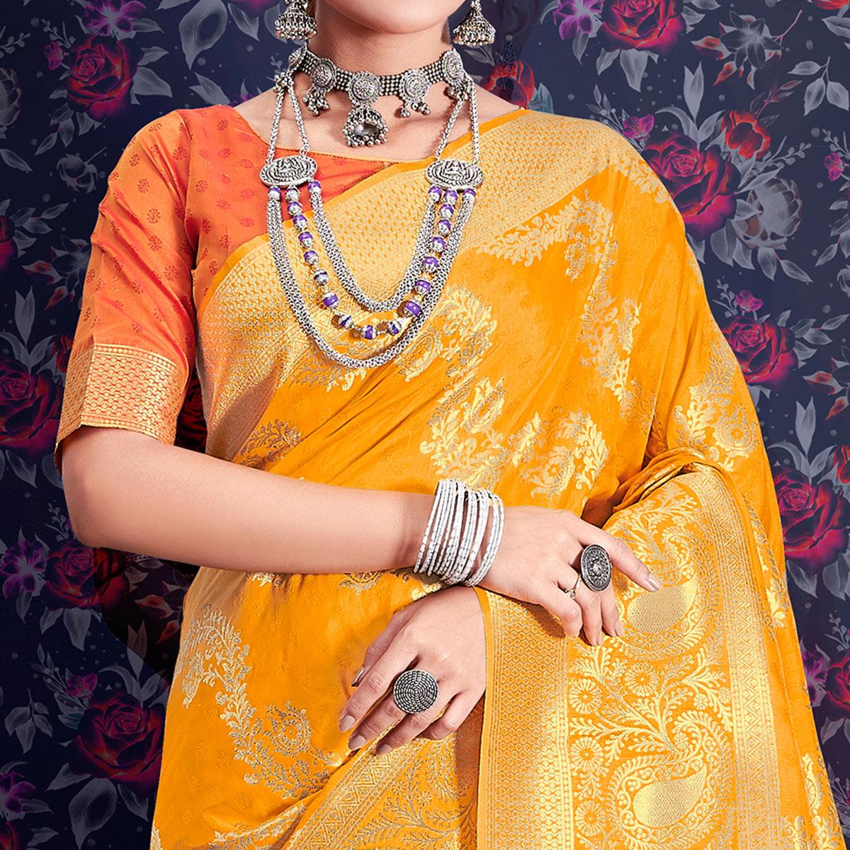 Yellow Zari Woven Art Silk Saree - Peachmode