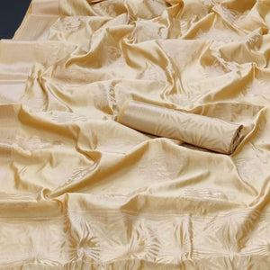 Yellowish Cream Festive Wear Woven Pure Silk Saree With Butta Pallu - Peachmode