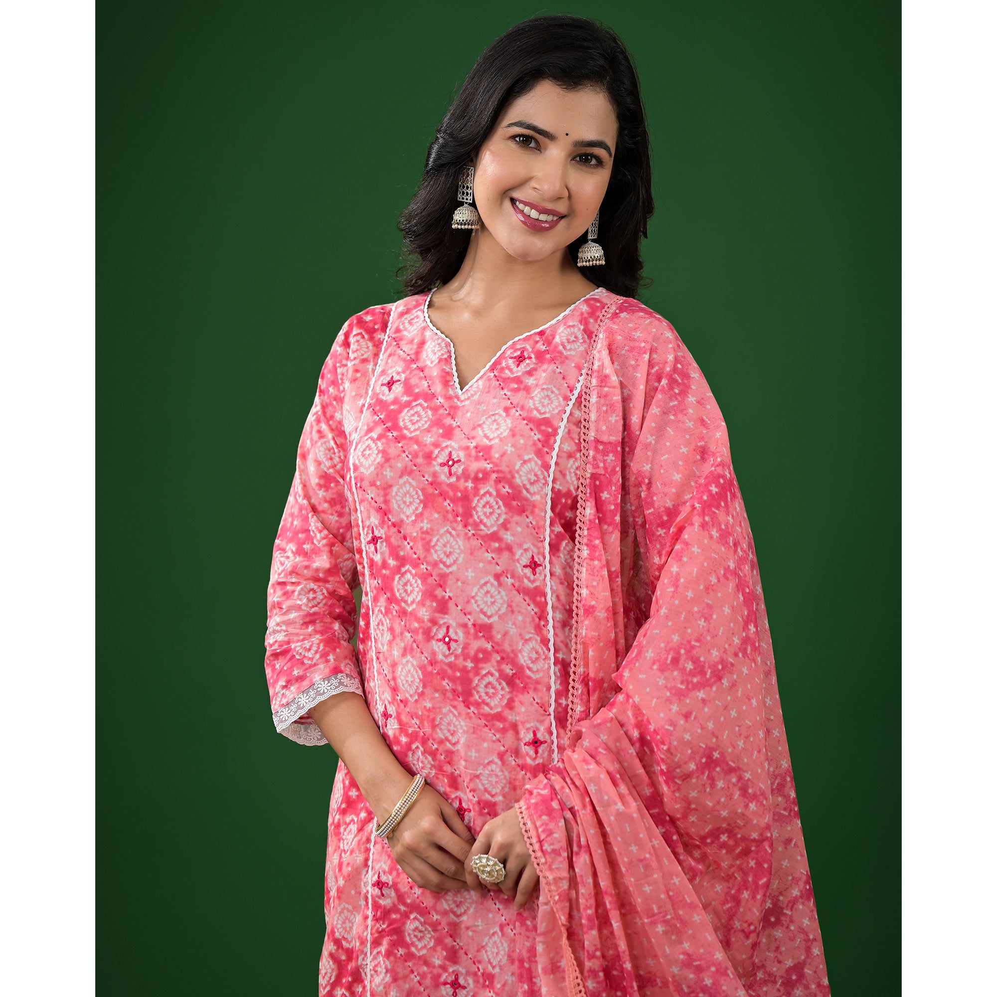 Pink Printed Pure Cotton Straight Salwar Suit