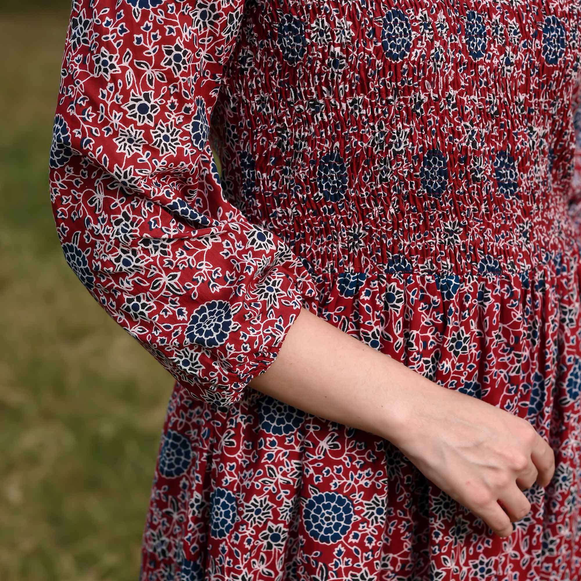 Red Floral Printed Pure Cotton Dress