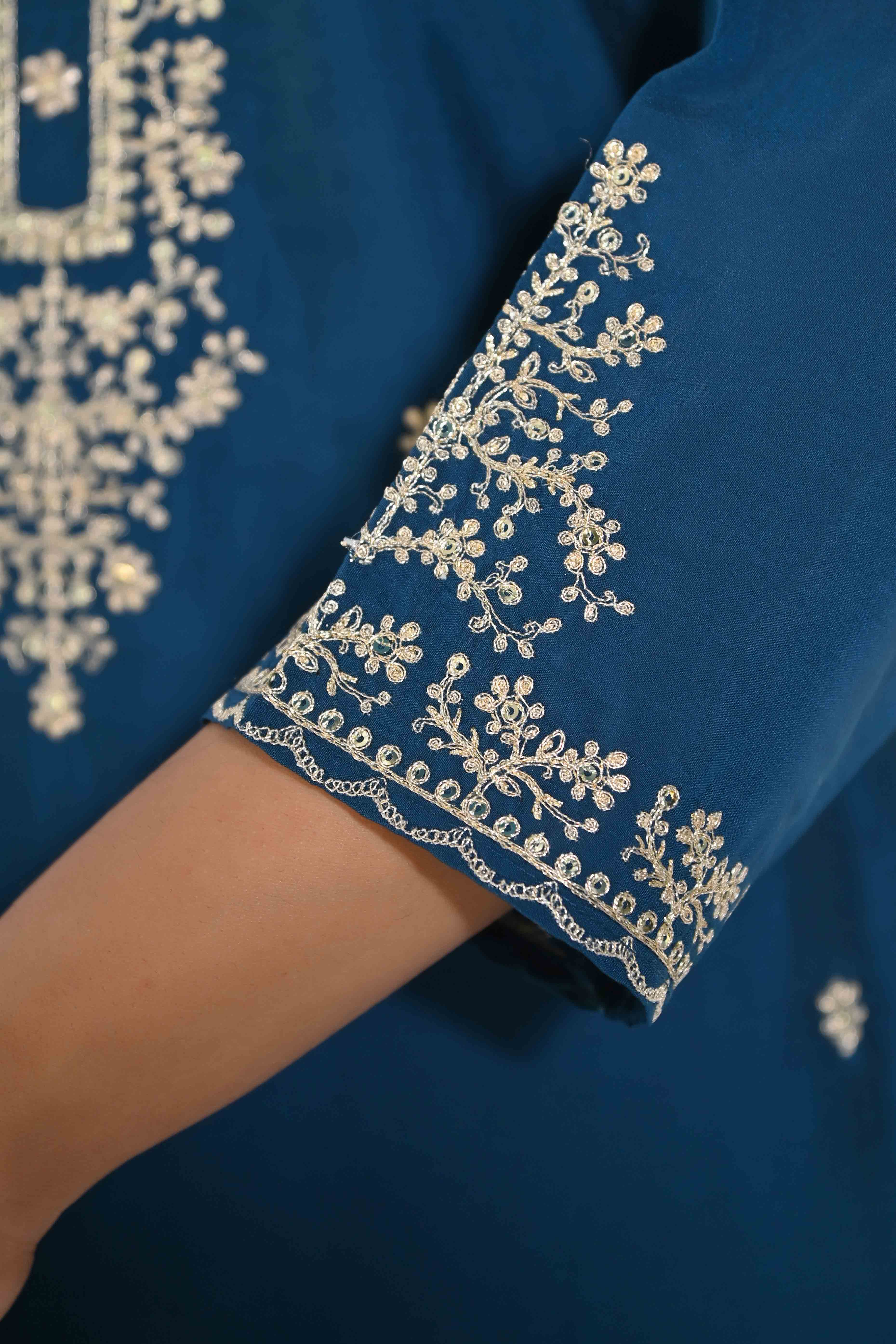 Blue Sequins Embroidered Chanderi Silk Salwar Suit