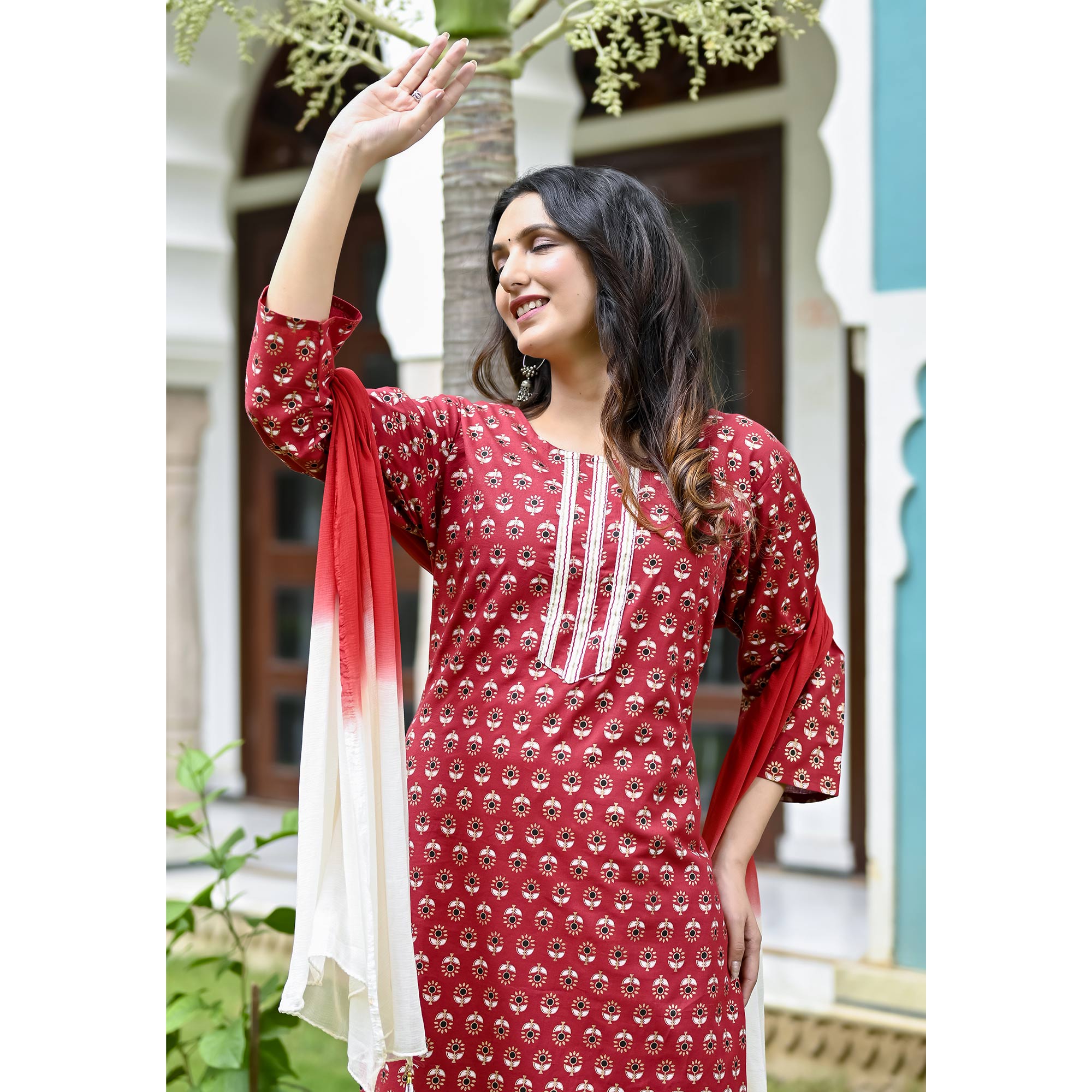 Maroon Floral Foil Printed Pure Cotton Suit