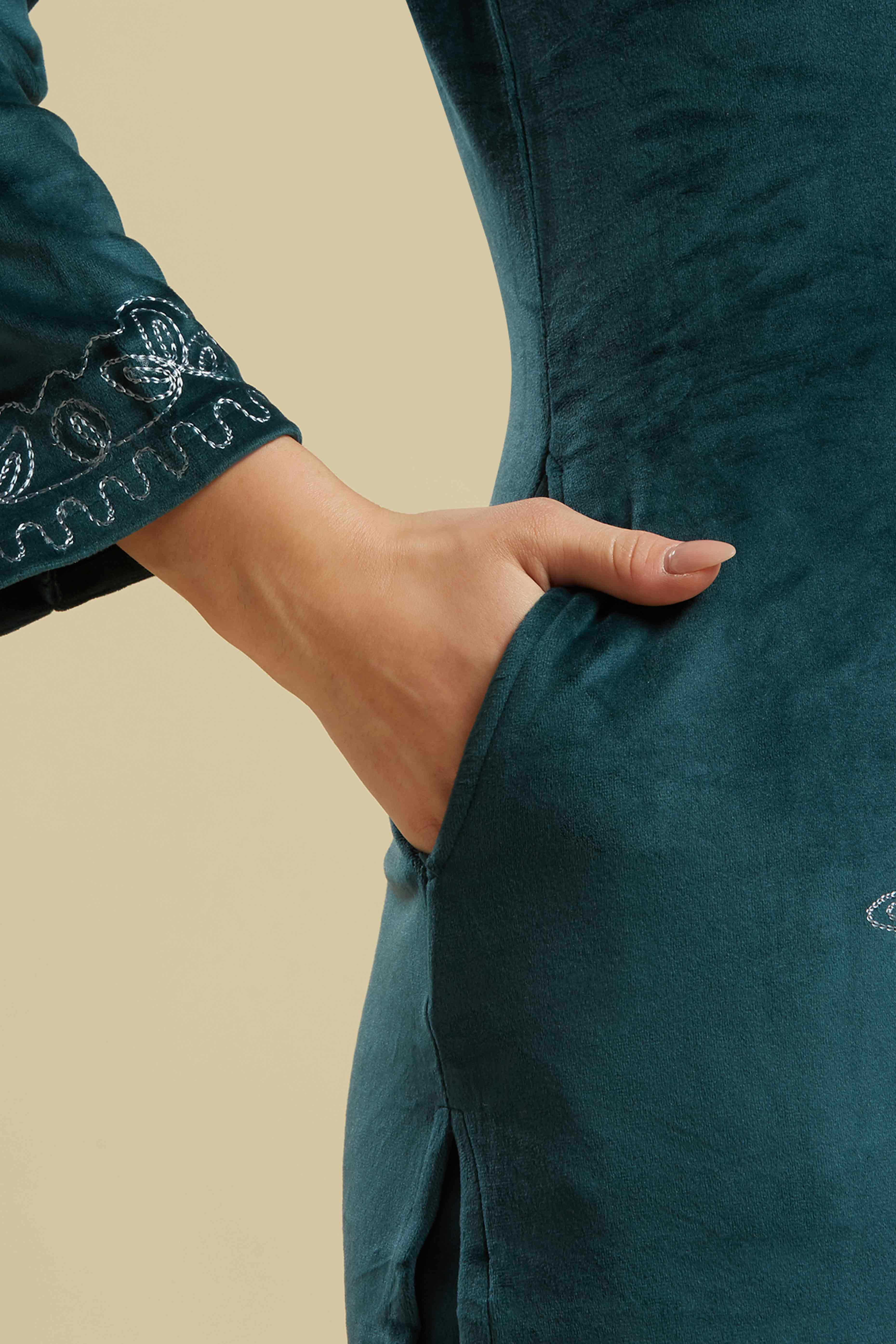 Rama Blue Embroidered Velvet Straight Salwar Suit