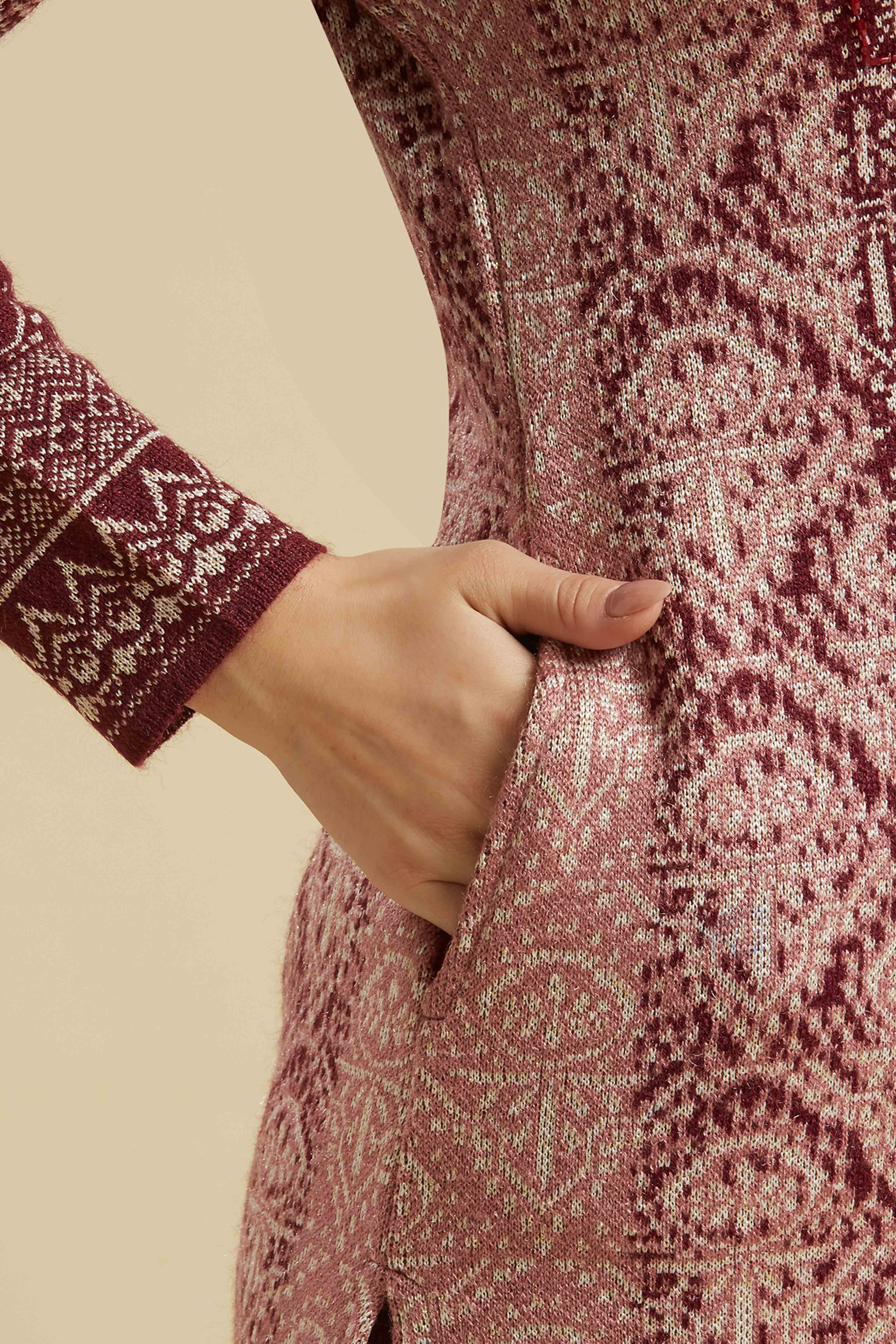 Wine Embroidered Woolen Straight Salwar Suit