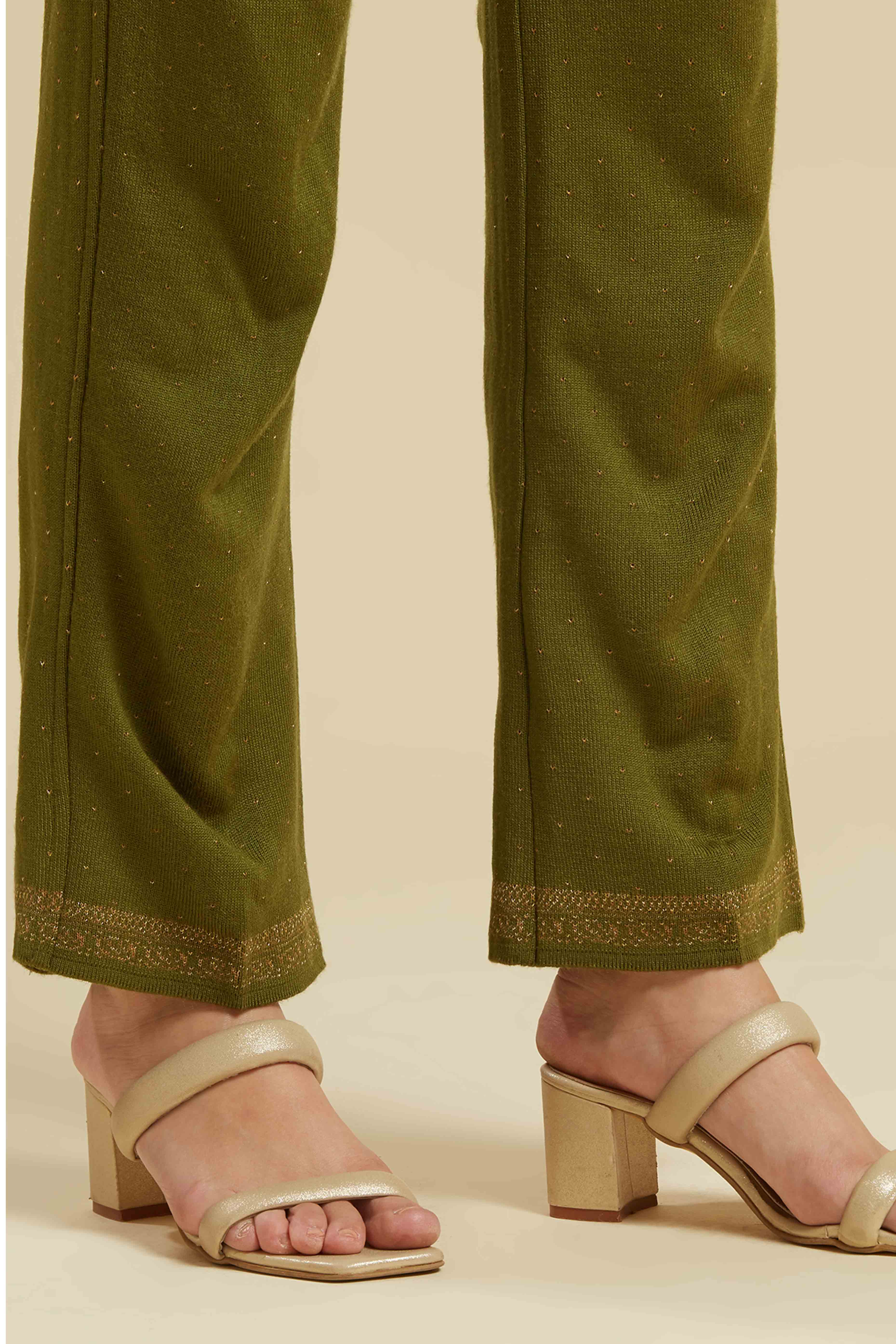 Olive Woven Woolen Straight Salwar Suit