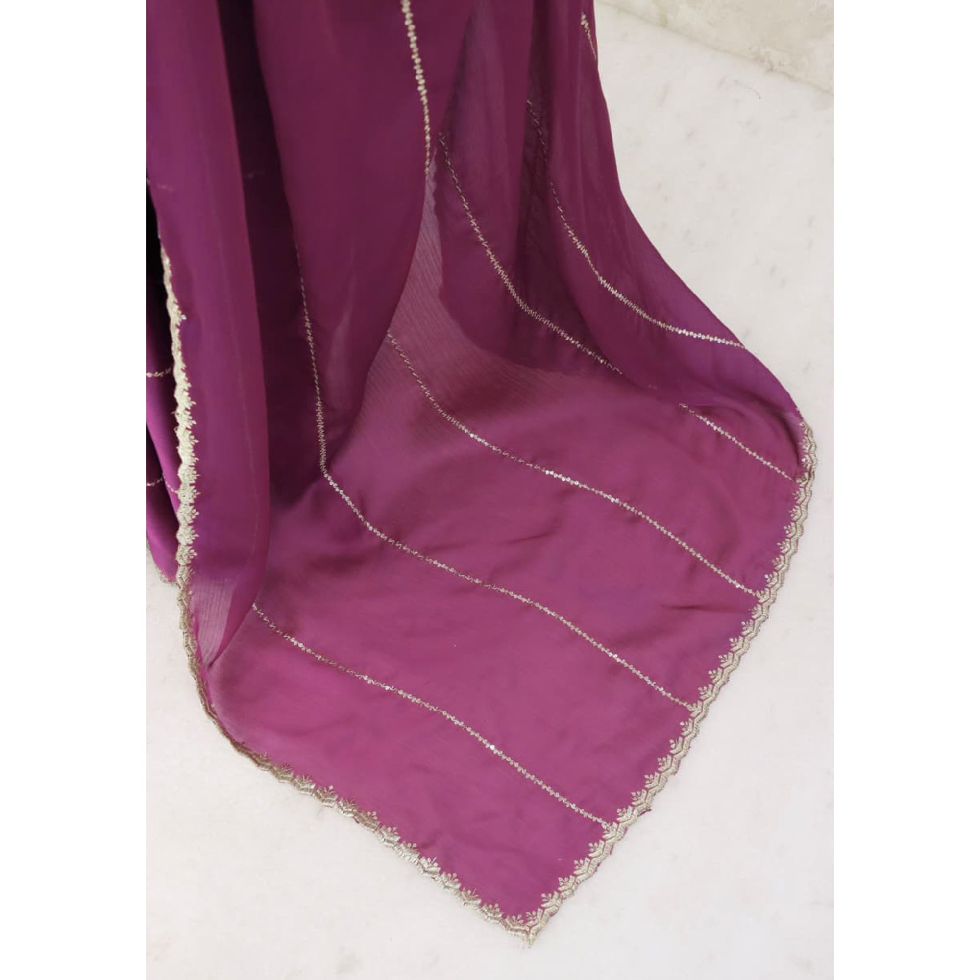 Mauve Soft Satin Chiffon Saree Adorned with Intricate Sequins Detailing