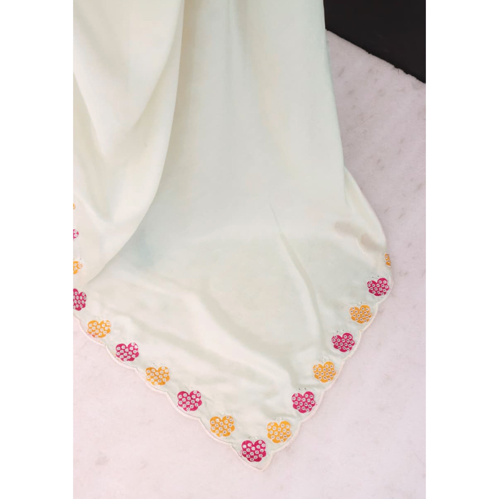 Off White Premium Vichitra Silk Saree Adorned with Intricate Embroidery Work