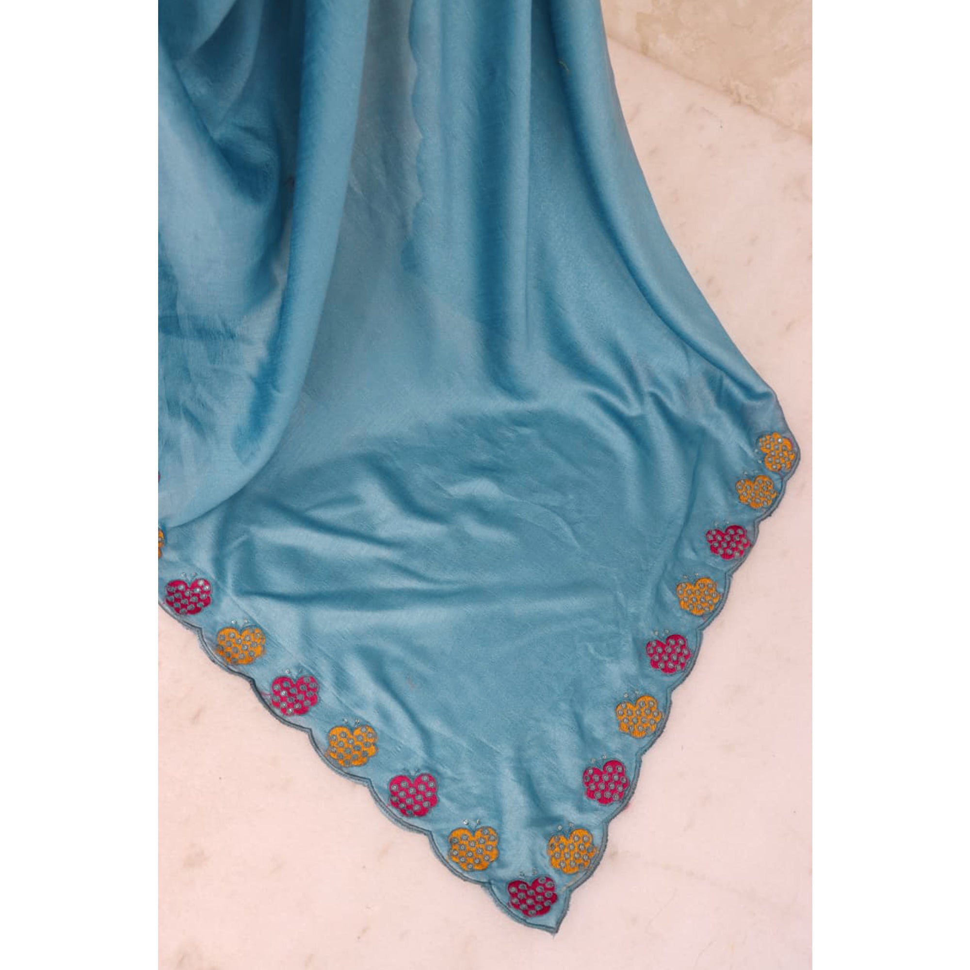 Teal Premium Vichitra Silk Saree Adorned with Intricate Embroidery Work