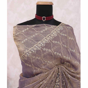 Lavender Partywear Organza Chiffon Silk Saree Highlighted with Fine Sequins Detailing
