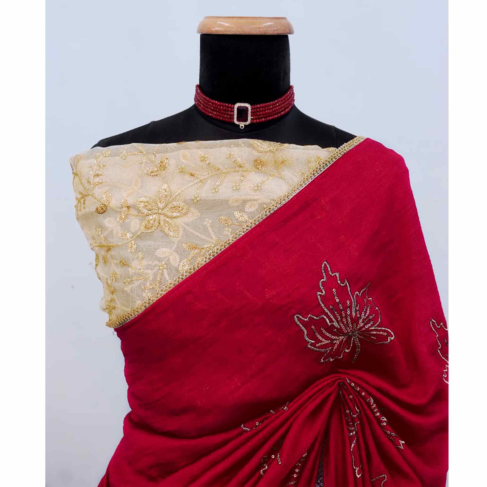 Glamorous Pink Sequin Embellished Saree in Premium Vichitra Silk