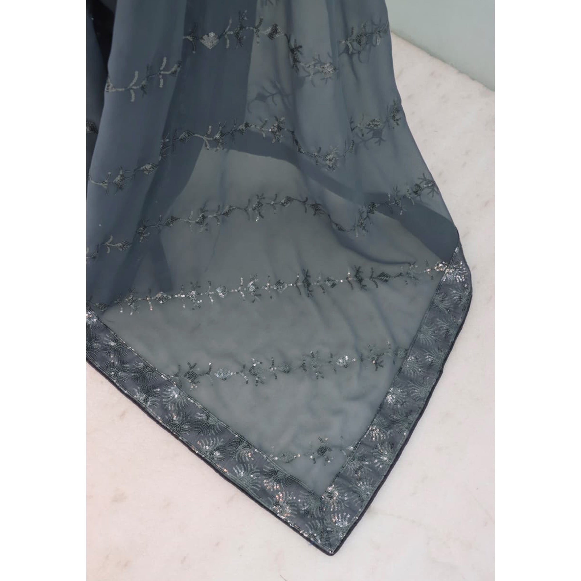 Grey Premium Vichitra Silk Saree Adorned with Shimmering Sequins Work