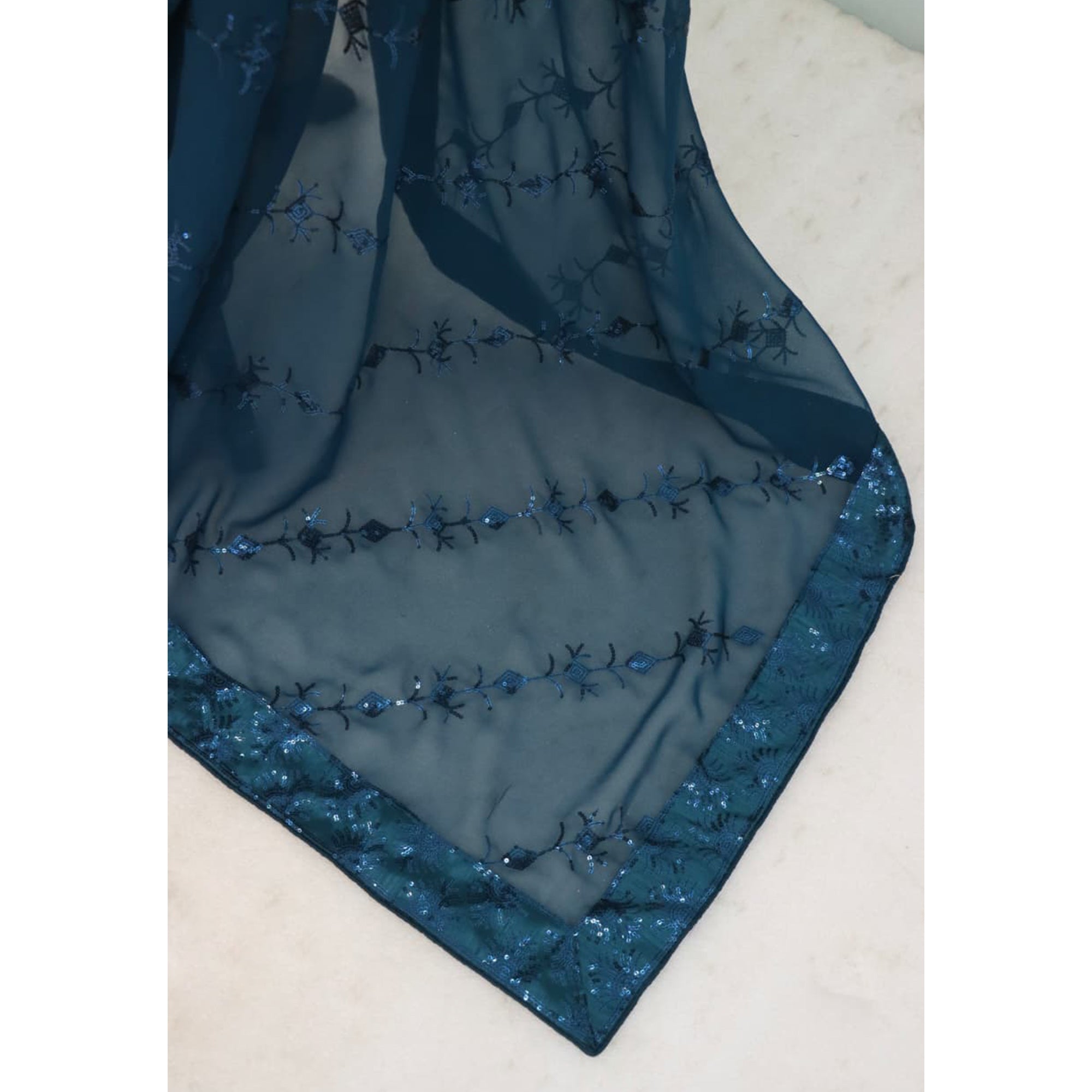 Teal Premium Vichitra Silk Saree Adorned with Shimmering Sequins Work