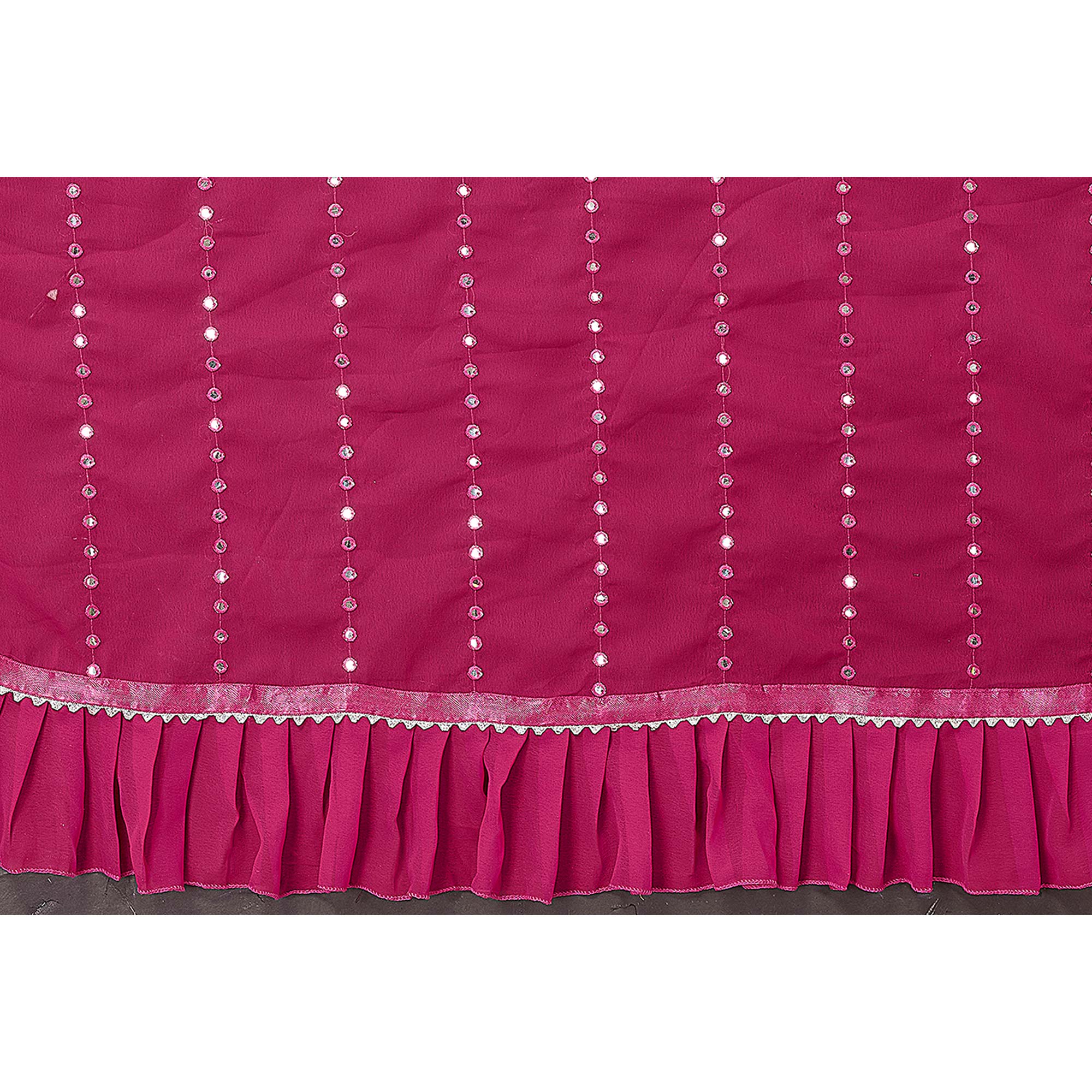 Pink Embroidered Georgette Ruffle Saree