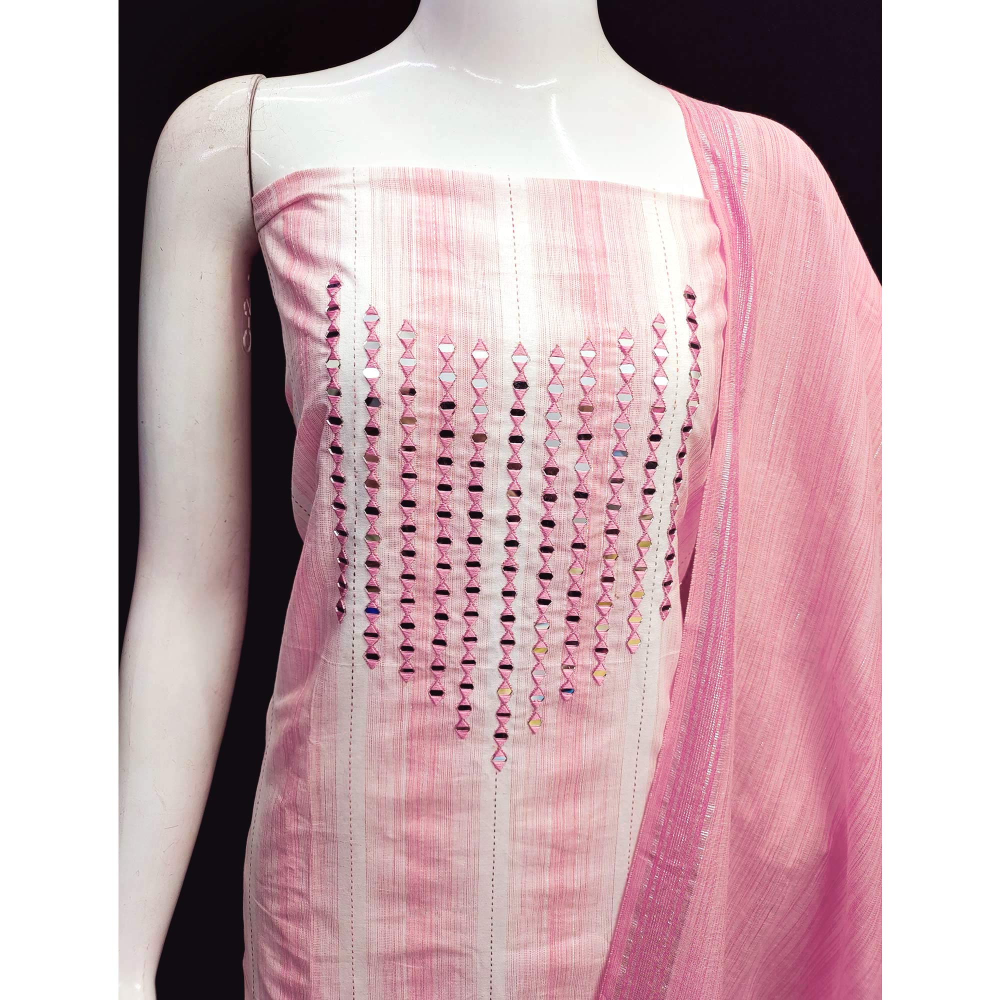 Peach Embroidered Pure Cotton Dress Material