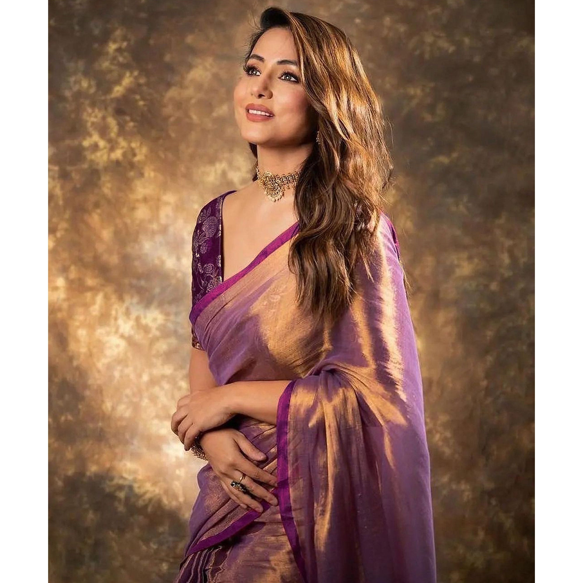 Purple Solid Net Silk Saree