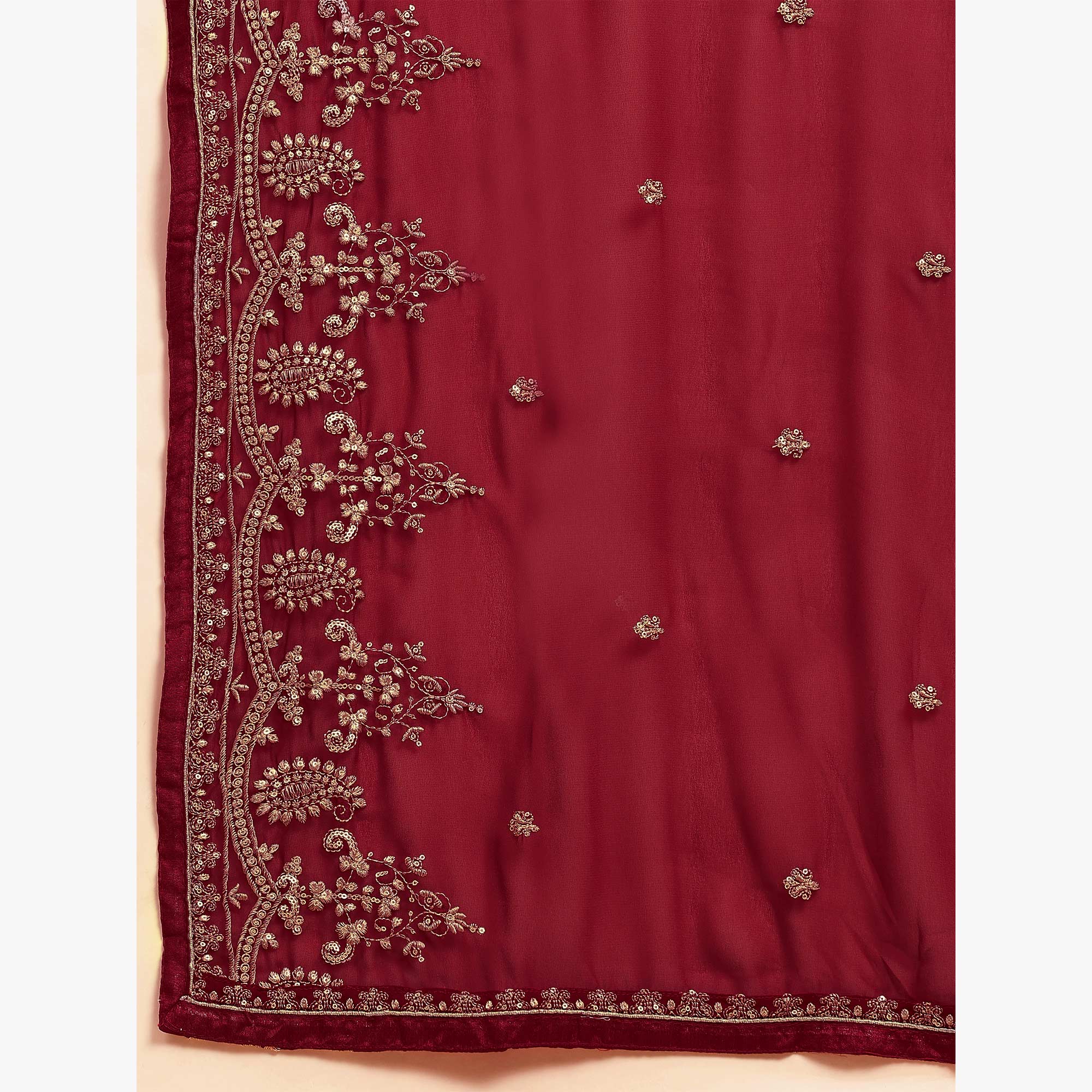 Maroon Floral Embroidered Georgette Semi Stitched Suit