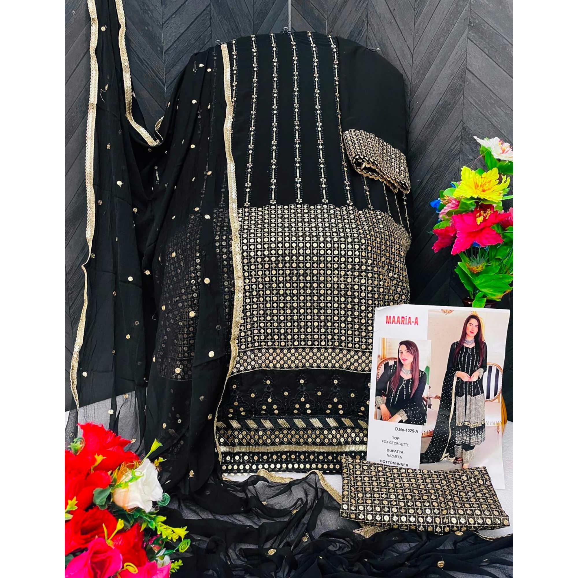 Black Sequins Embroidered Georgette Semi Stitched Salwar Suit