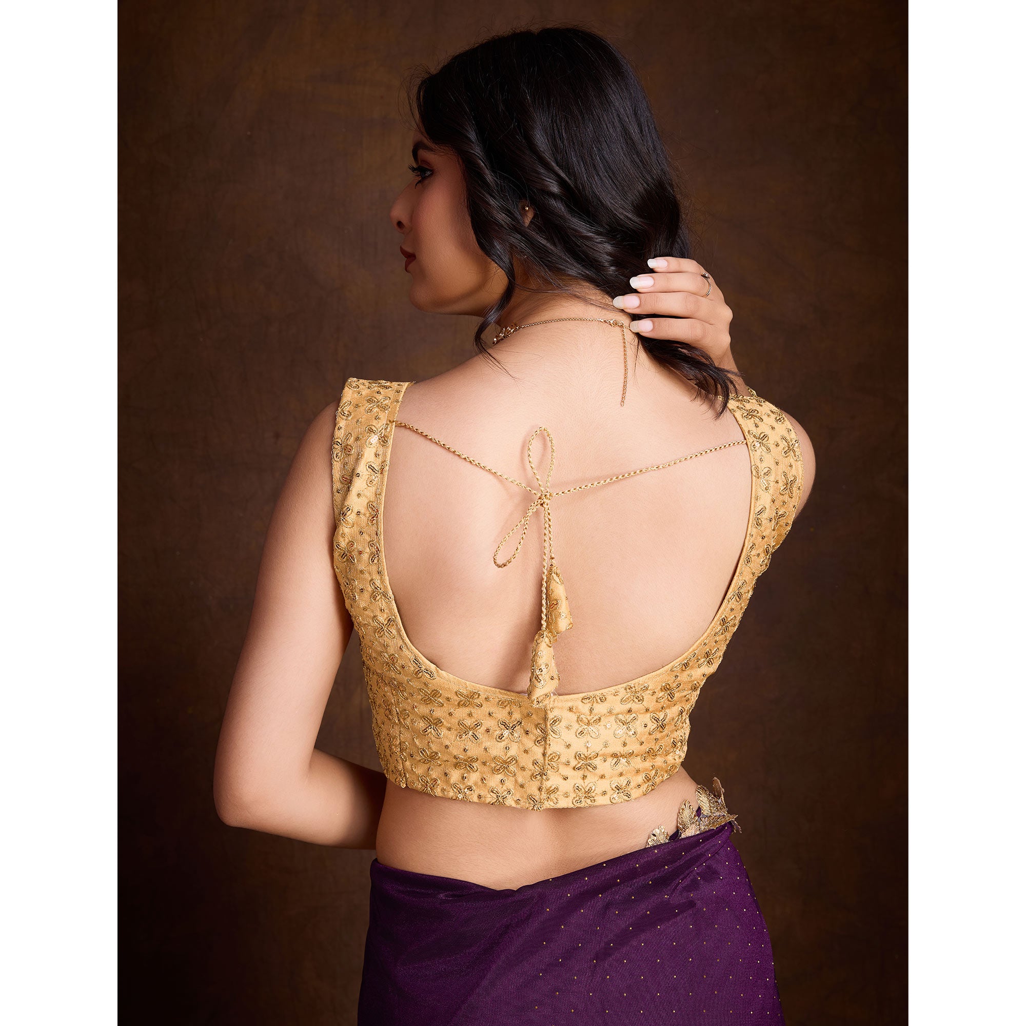 Wine Swarovski Work Shimmer Net Saree