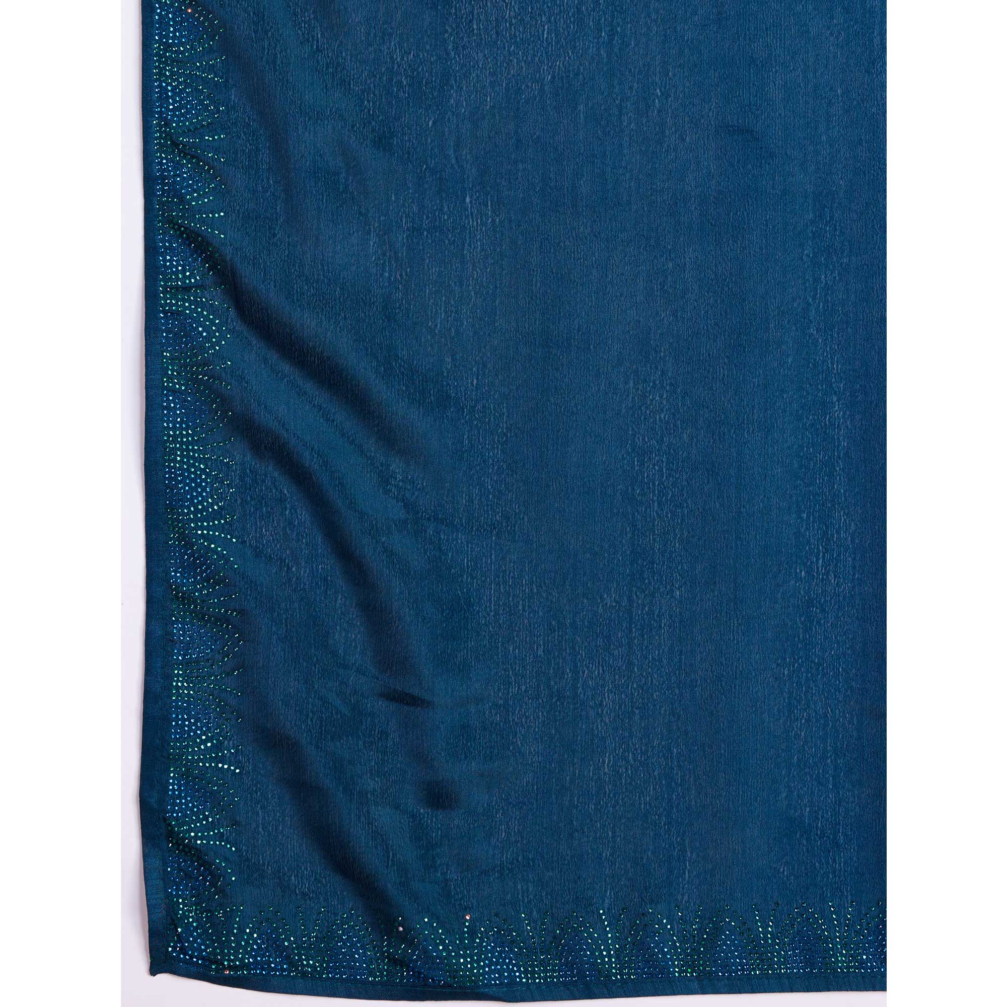 Blue Swarovski Border Work Chinon Ombre Saree