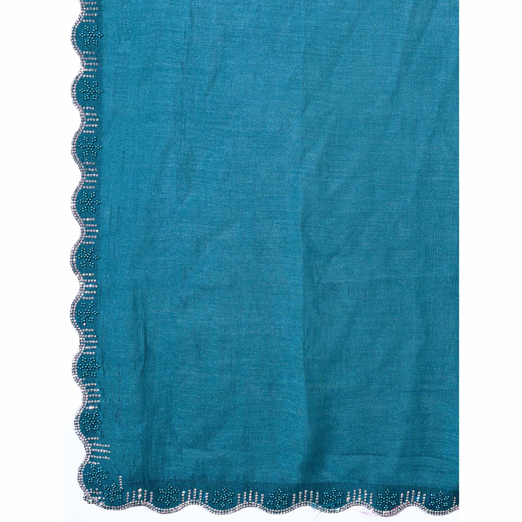 Teal Pearl Work Embroidered Khaadi Saree