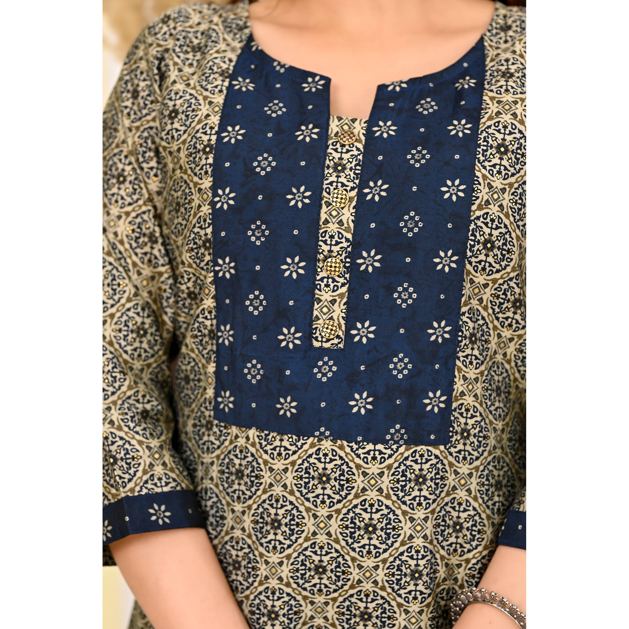 Blue Printed Chanderi Suit