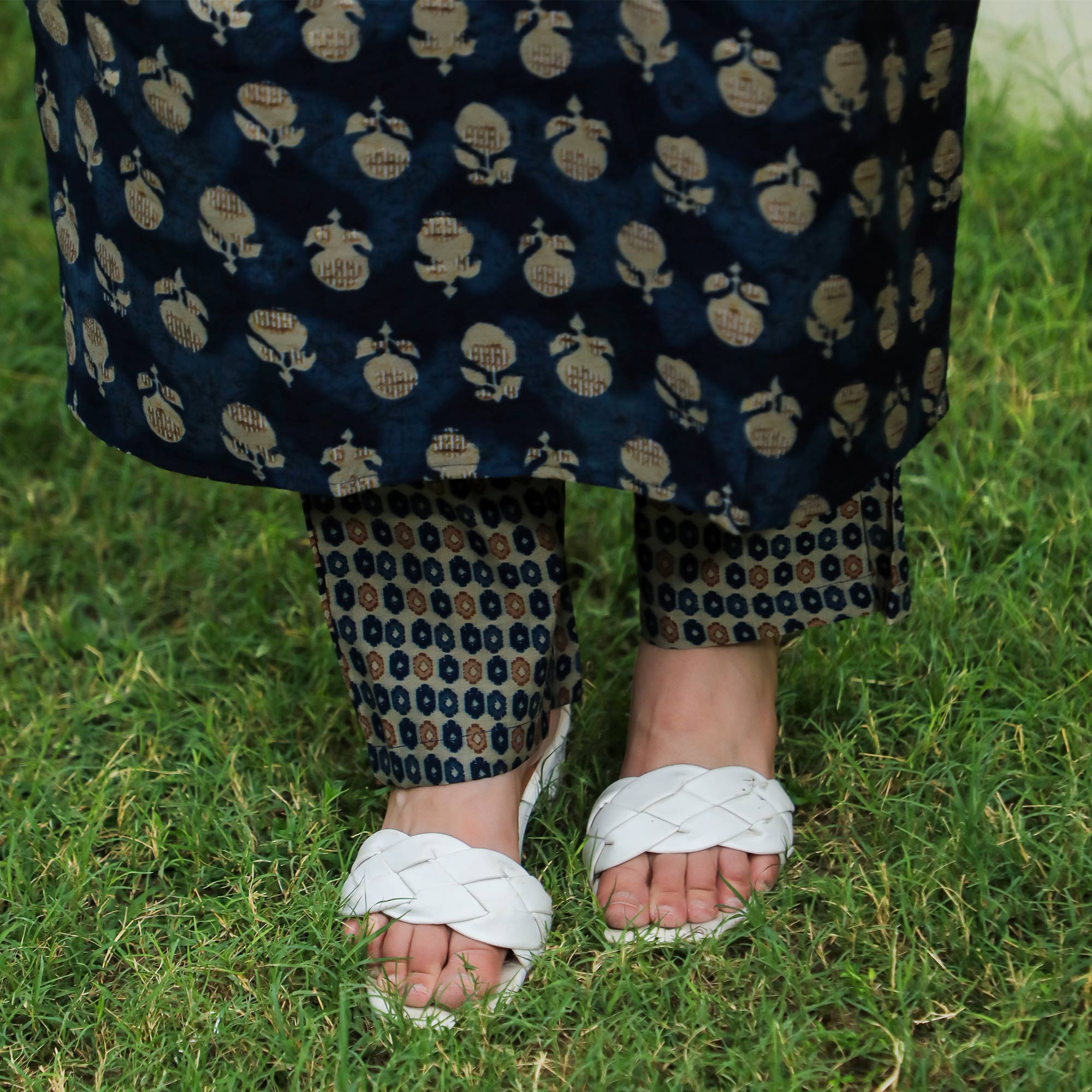 Blue Floral Foil Printed Modal Suit