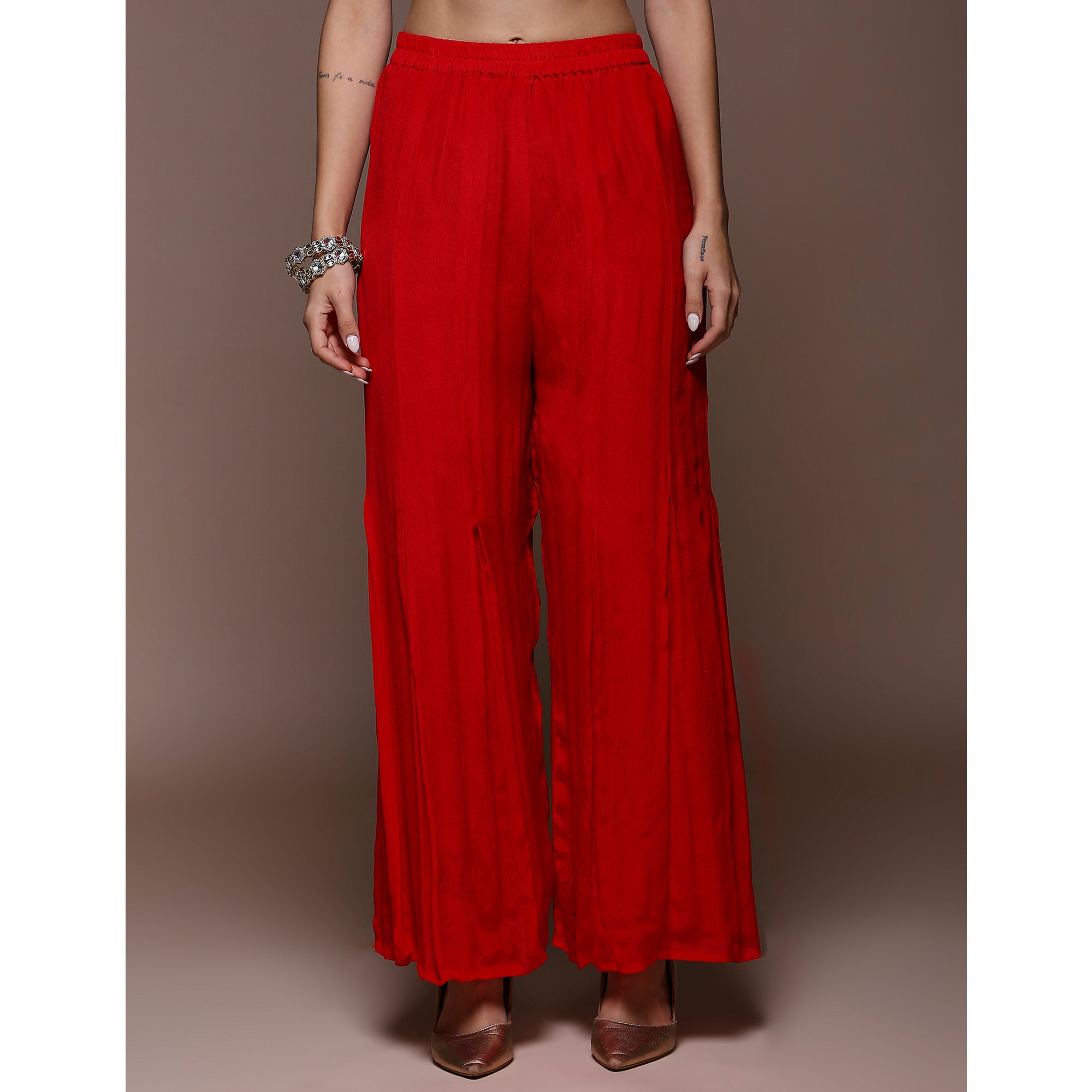 Crimson Red Embroidered Kaftan Style Chinon Co-Ord Set