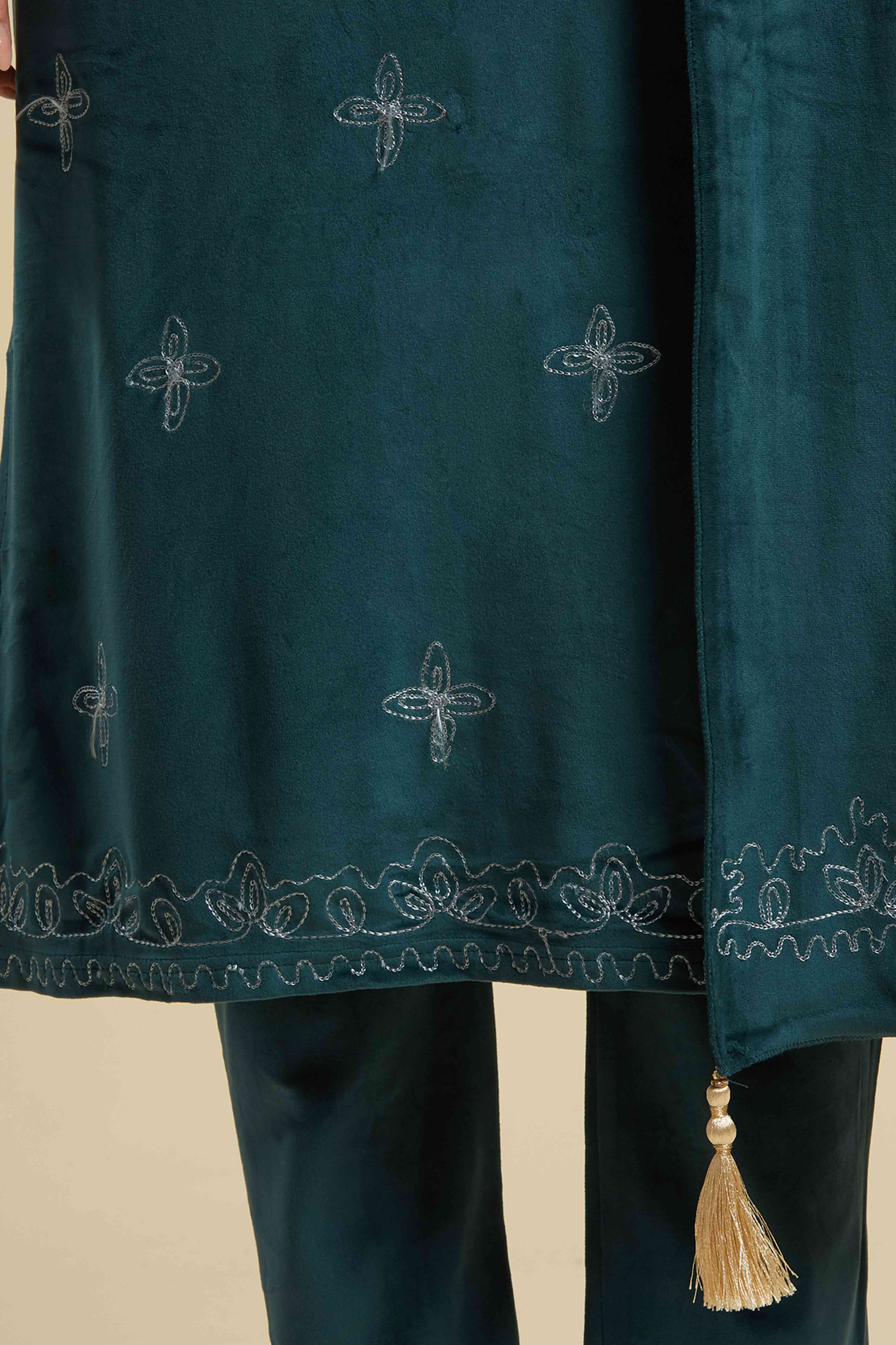 Rama Blue Embroidered Velvet Straight Salwar Suit