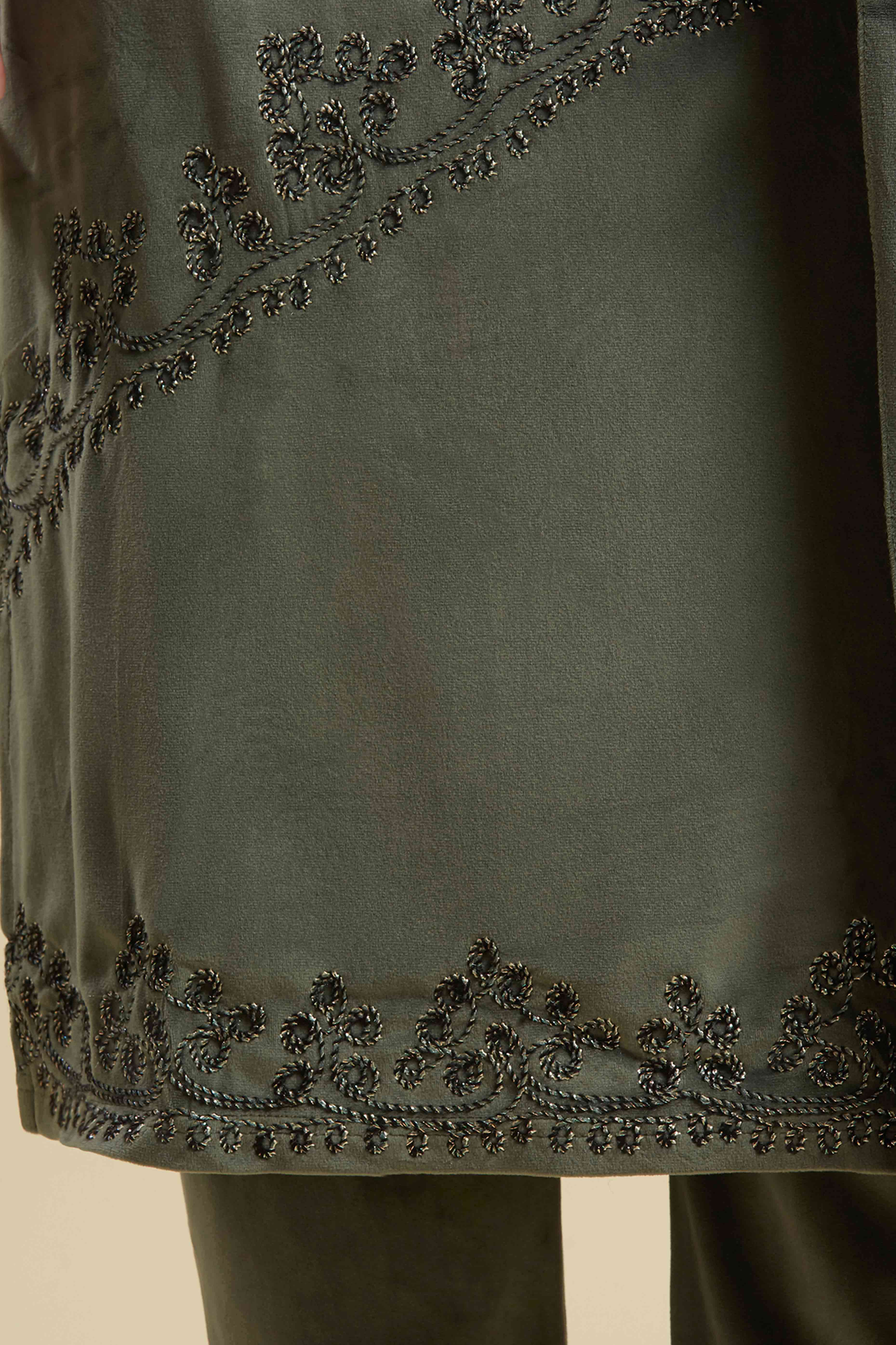 Grey Embroidered Velvet Straight Salwar Suit