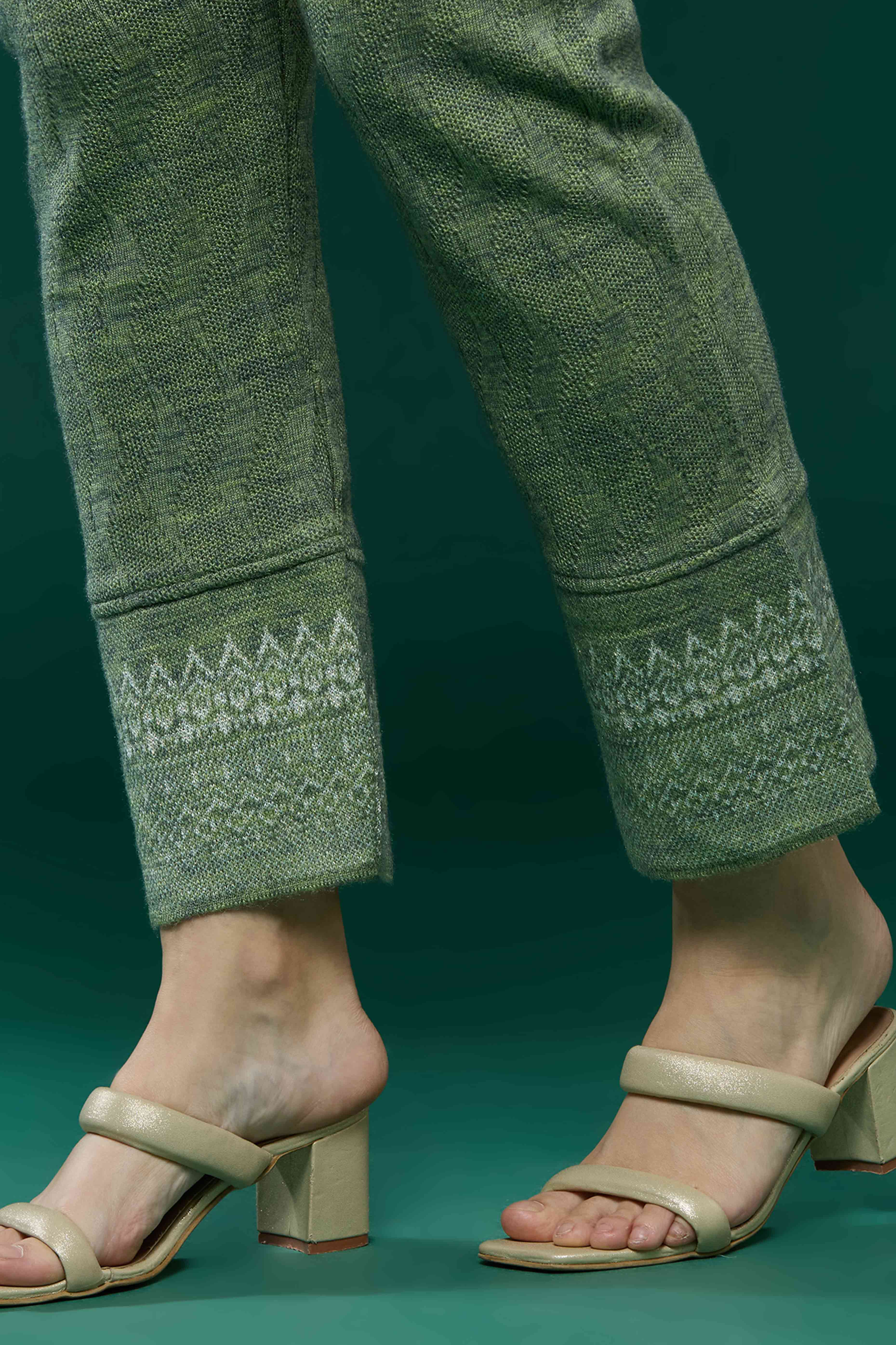 Green Woven Woolen Straight Salwar Suit