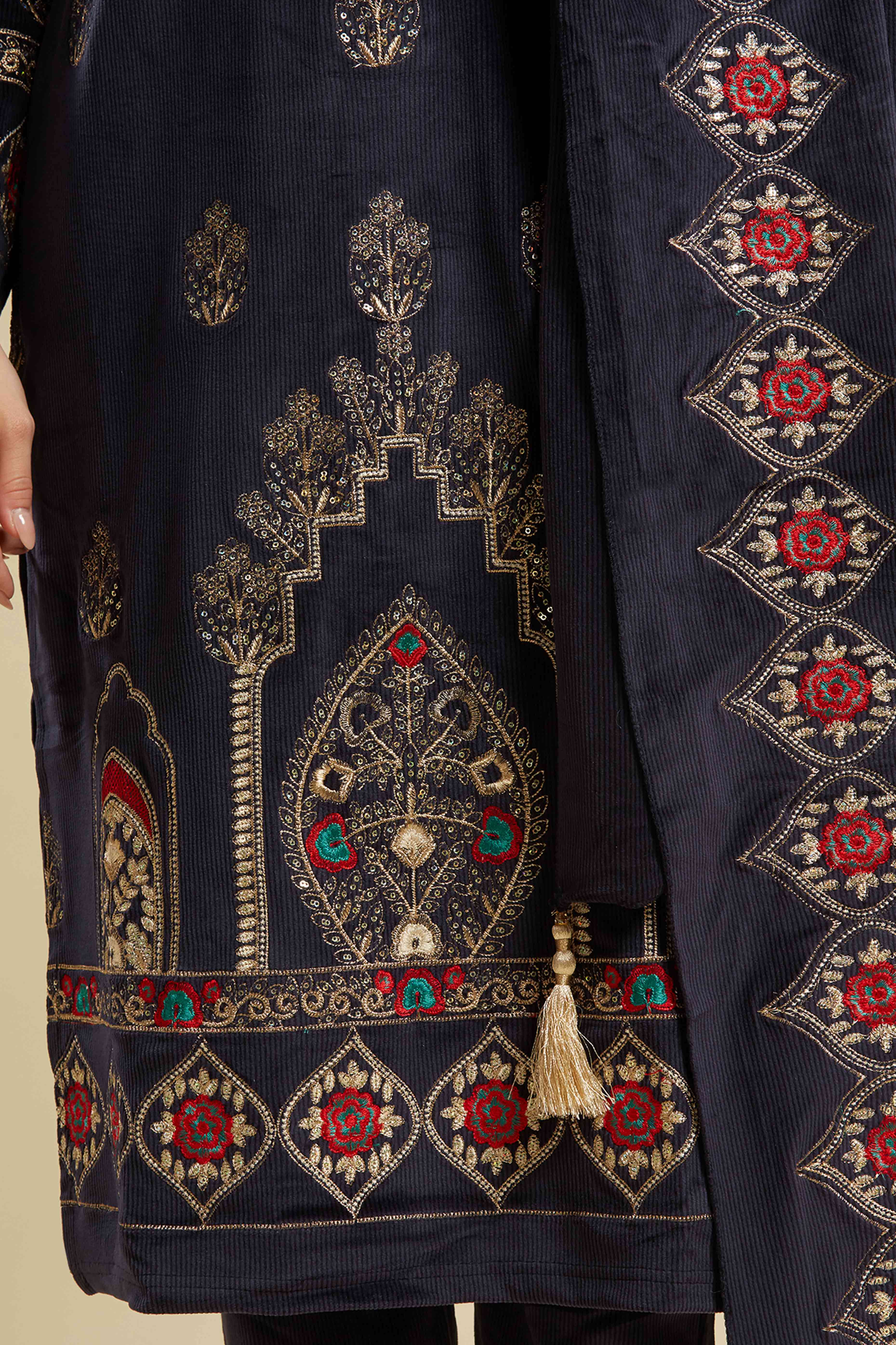 Navy Blue Embroidered Velvet Straight Salwar Suit