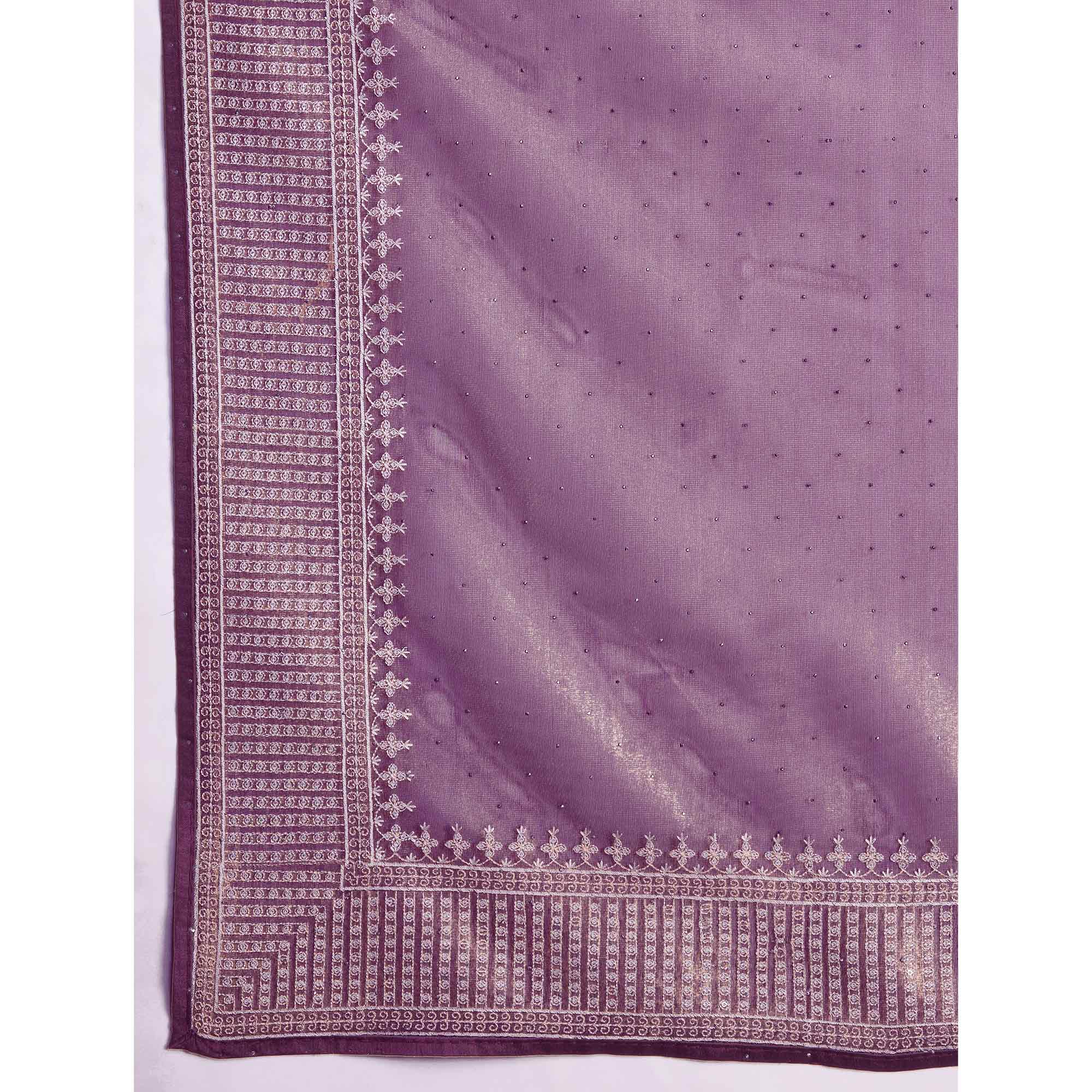 Purple Swarovski Work Embroidered Net Saree