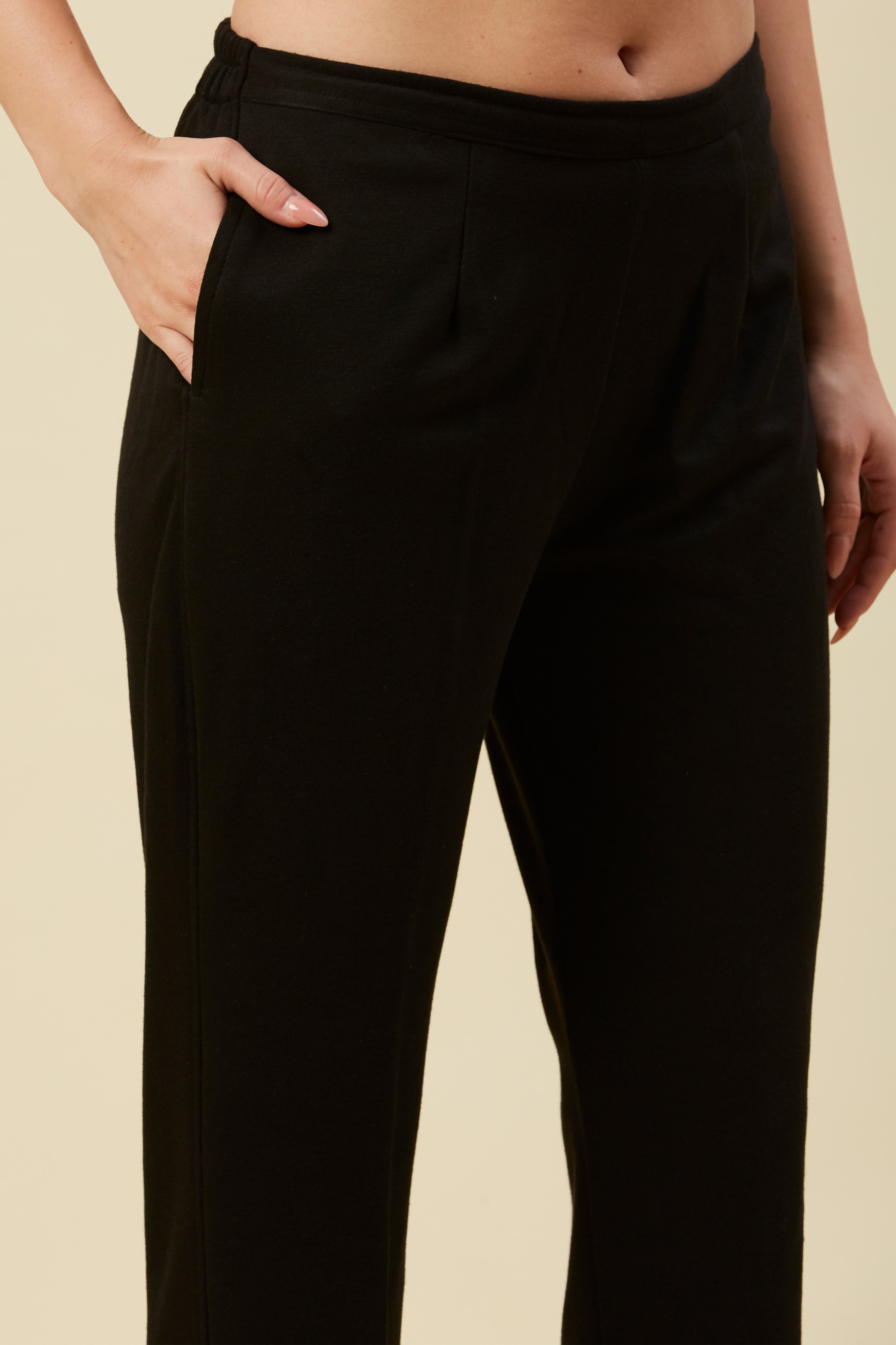 Black Woven Woolen Front Split Top Bottom Set