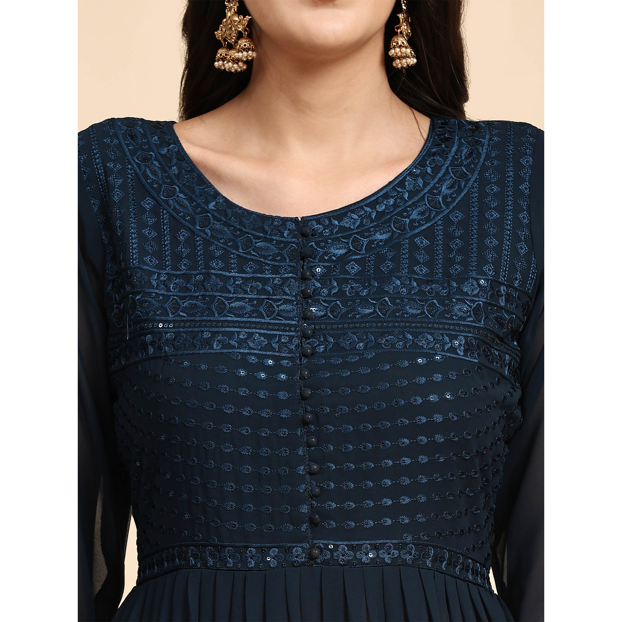 Blue Sequins Embroidered Georgette Semi Stitched Suit