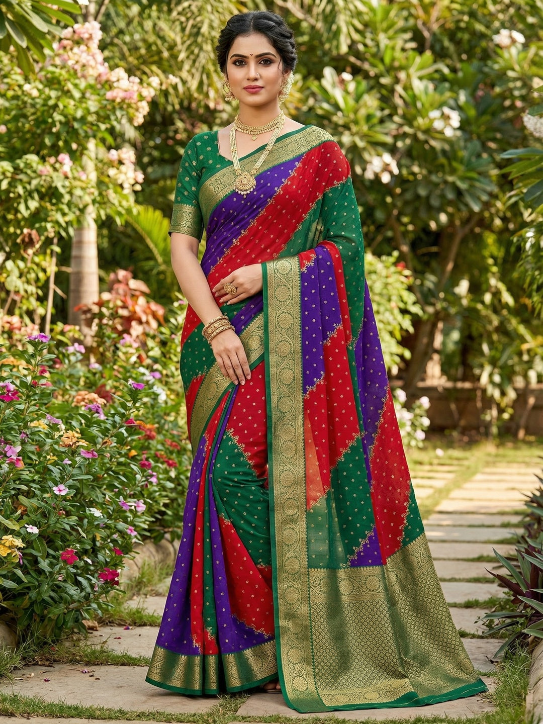 Graceful Multicolor Georgette Saree Accented with Zari Woven Border - Image 4