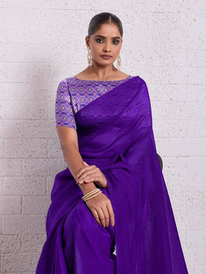 Graceful Purple Solid Pure Crunchy Saree Accented With Fine Tassel Pallu - Image 2