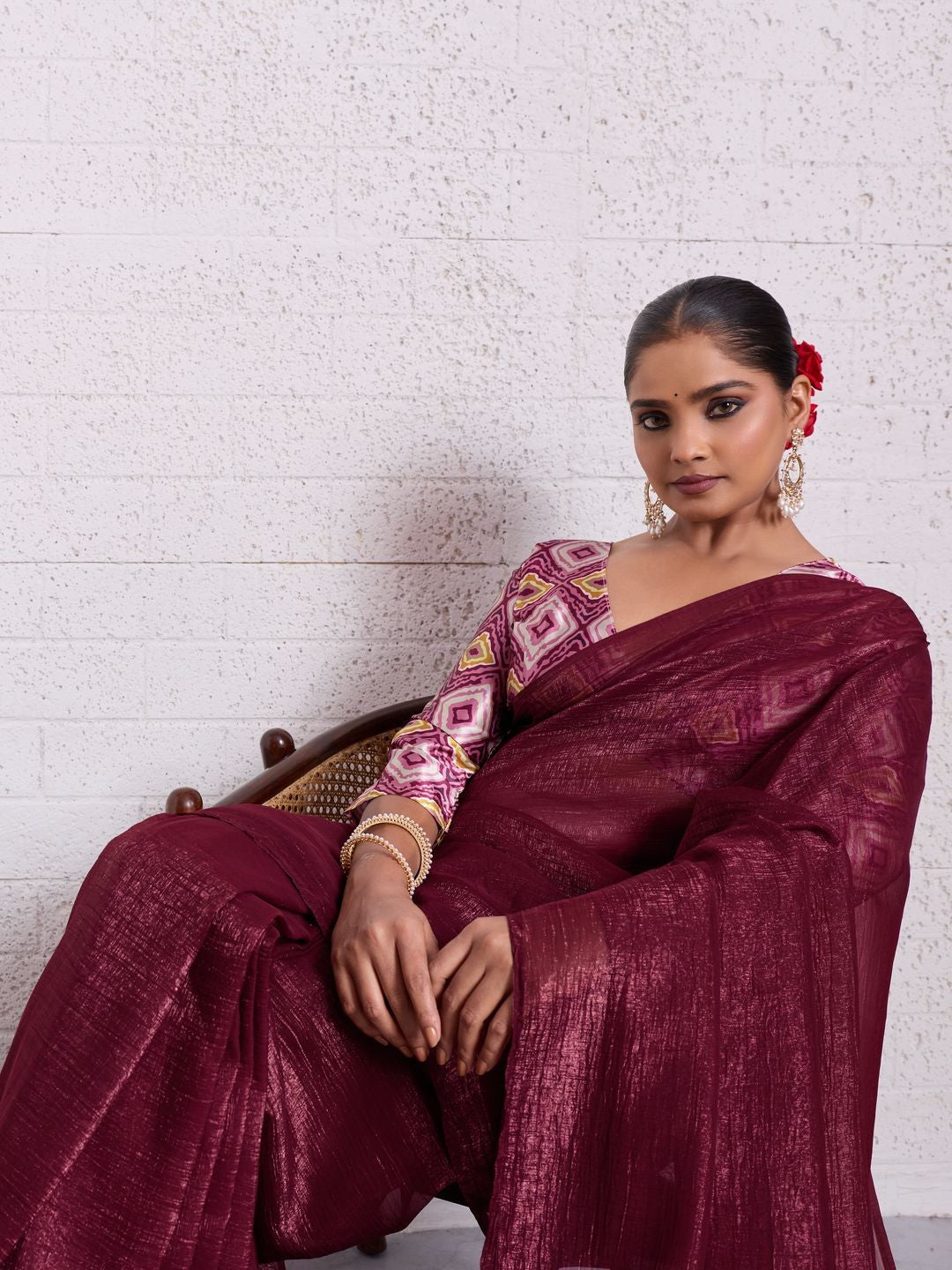 Graceful Dark Maroon Solid Pure Crunchy Saree Accented With Fine Tassel Pallu - Image 6