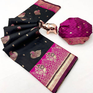Black Authentic Banarasi Silk Saree with Fine Zari Weaving and Traditional Appeal - Image 2