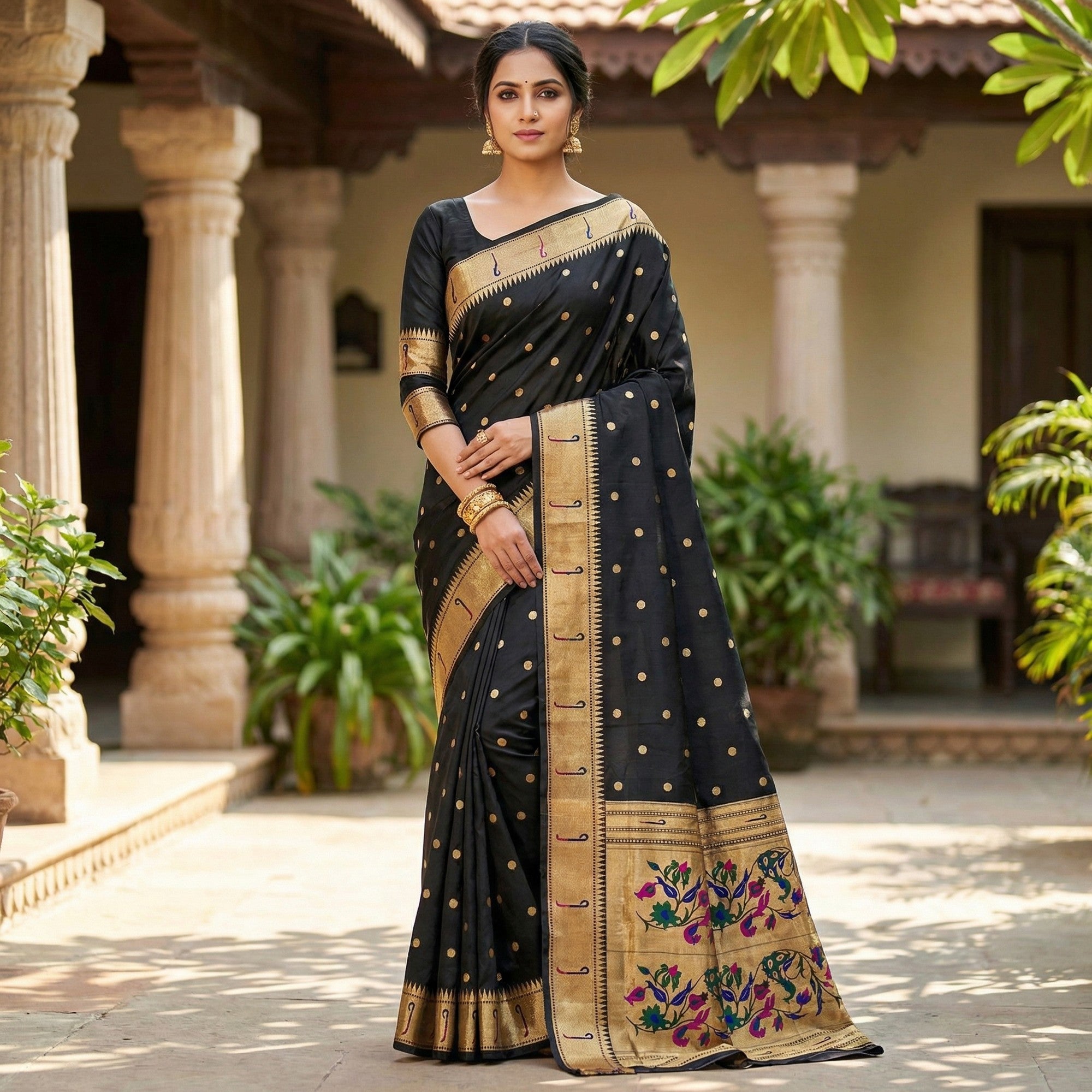 Black Banarasi Silk Saree with Authentic Zari Weaving for Festive Occasions - Image 1
