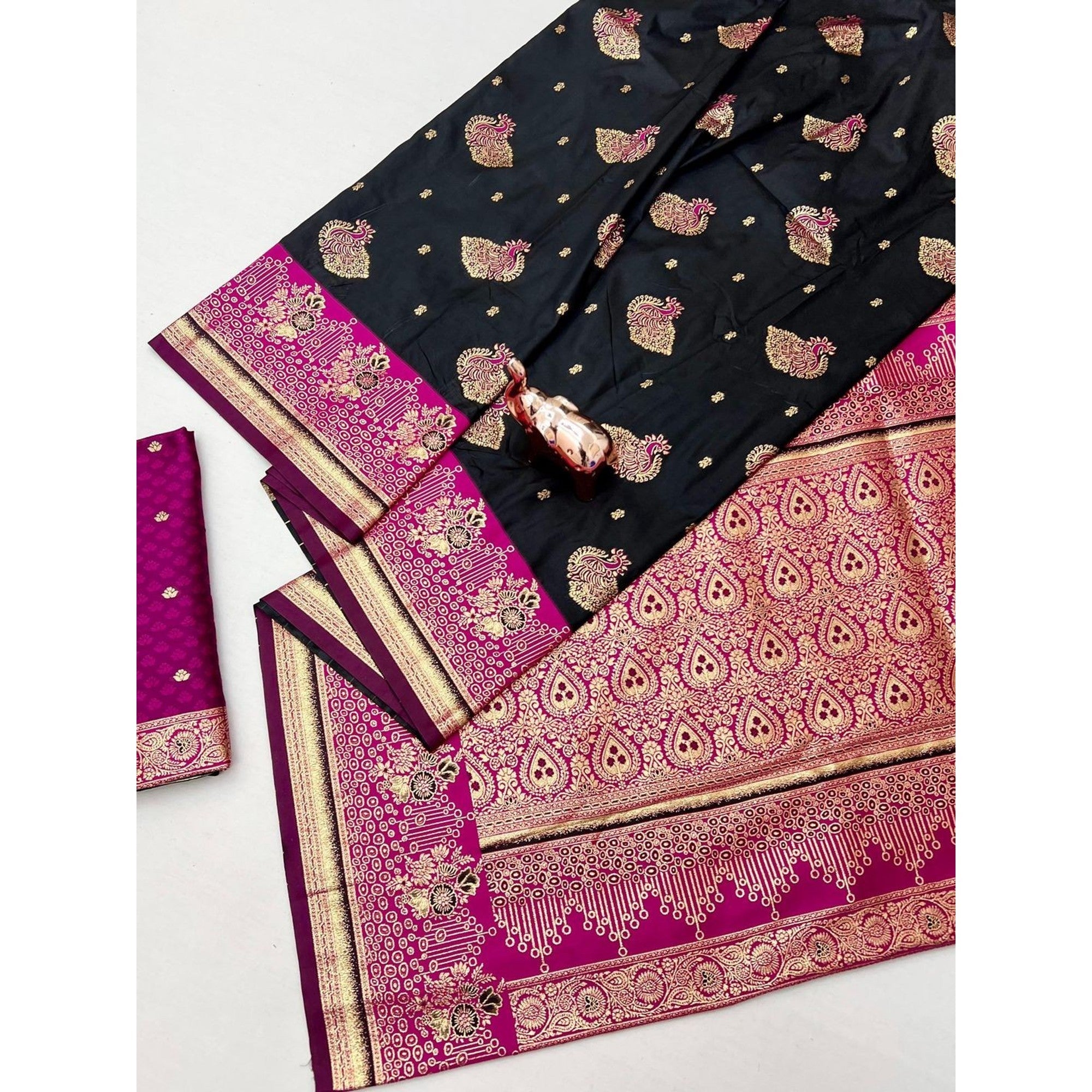 Black Authentic Banarasi Silk Saree with Fine Zari Weaving and Traditional Appeal - Image 3